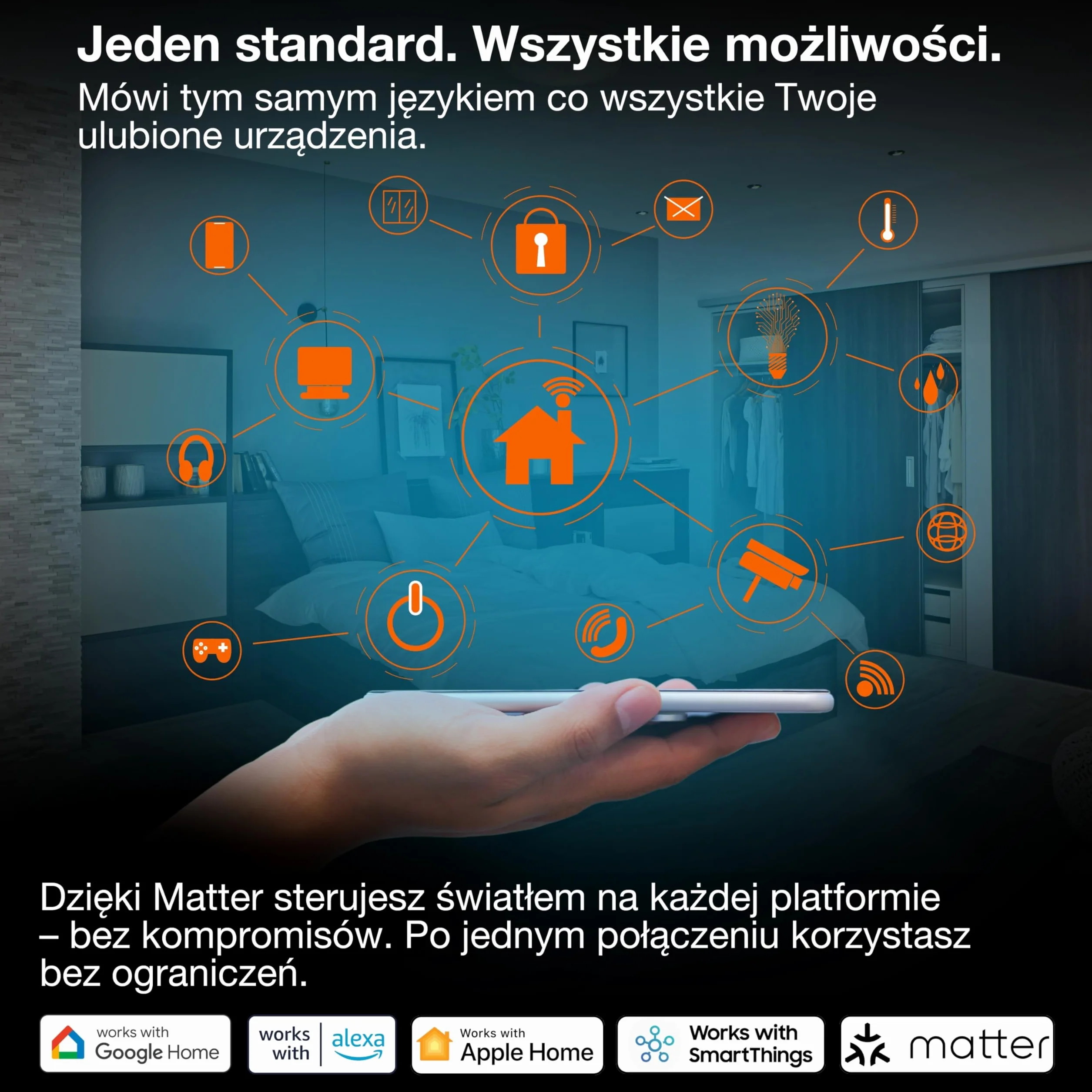 OSRAM Gniazdo zewnętrzne EU SMART+ MATTER, gniazdo zewnętrzne z kontrolą zużycia energii w kolorze czarnym wykonane z PP, stopień ochrony IP44, integracja urządzeń z inteligentnym domem