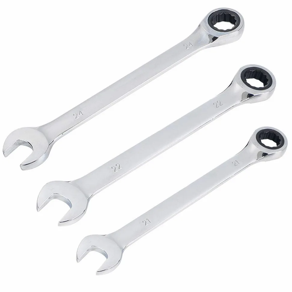 SaferCCTV Klucz metryczny 21 mm 22 mm 24 mm zestaw kluczy grzechotkowych, klucz płasko-oczkowy z grzechotką