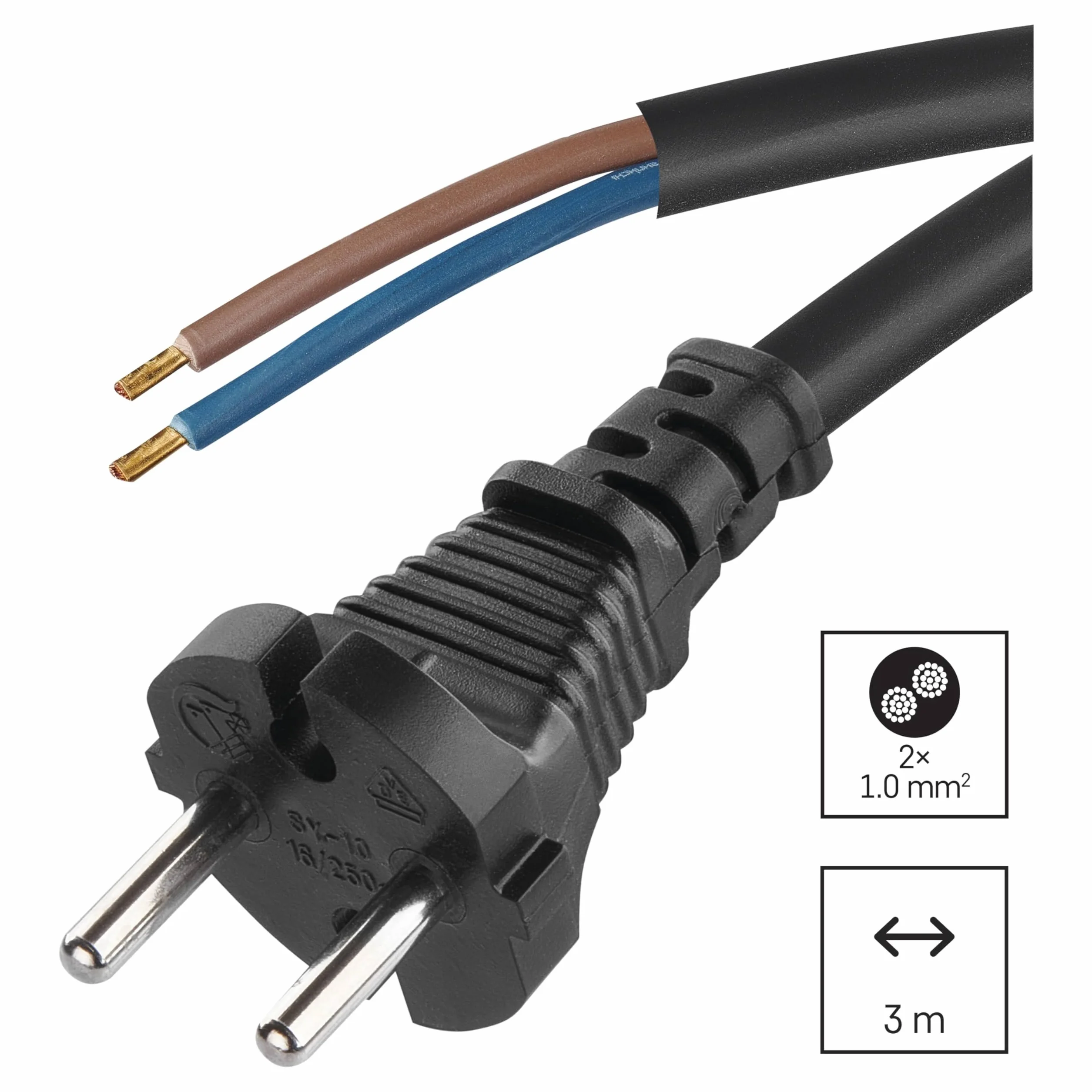 EMOS Gumowy przewód przyłączeniowy 3 m, kabel zasilający, kabel przyłączeniowy, kabel do żelazka, kabel połączeniowy Schuko, 2 x 1,0 mm2, guma H05RN-F/neopren, czarny