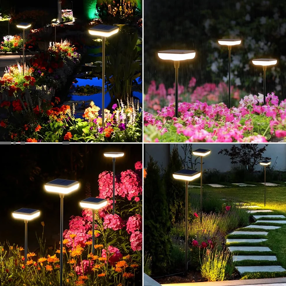Lampy solarne ogrodowe LED, 4 sztuki, na zewnątrz, ciepła biel, 1000 mAh, super jasne, 34 lumeny, wodoodporność IP65, na zewnątrz, podwórko, do ziemi, na trawnik, dekoracja podjazdu