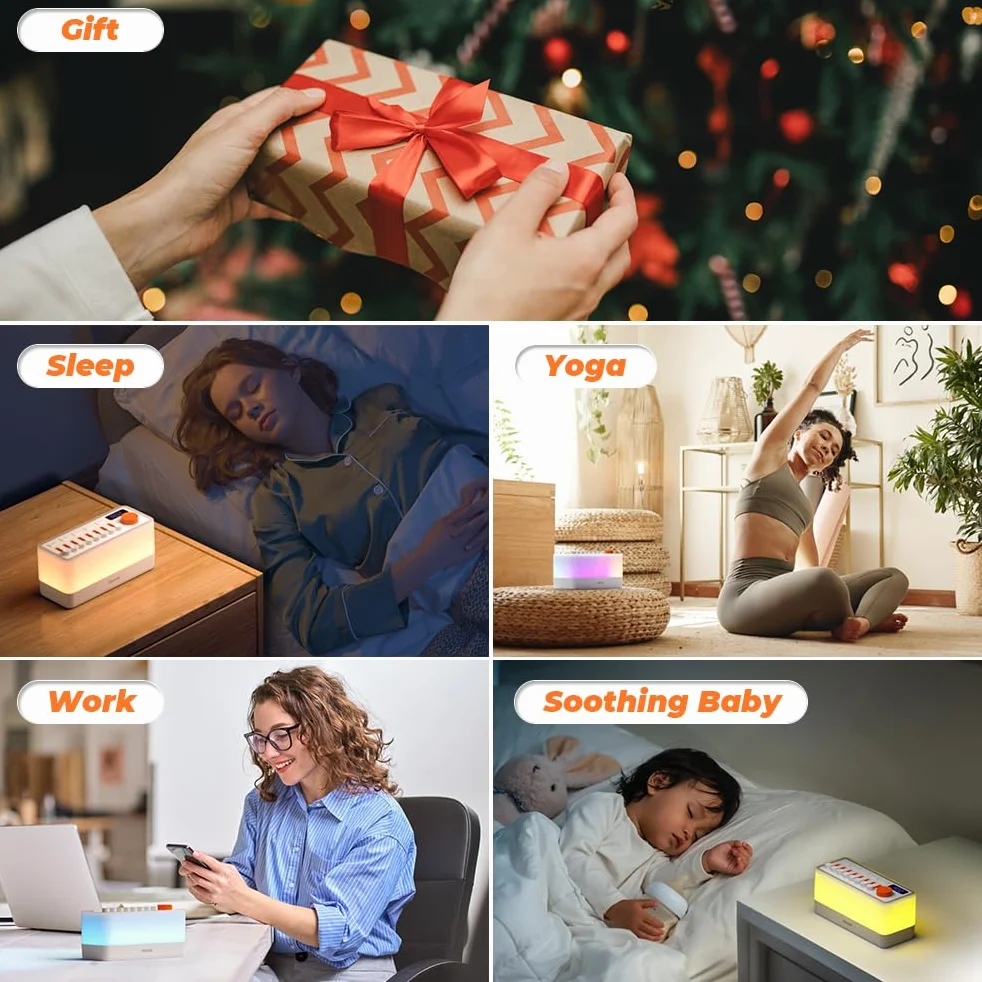 RIENOK Głośnik Bluetooth z lampką nocną, 11 kolorów RGB, ściemnialna lampka nocna, 8 dźwięków natury, maszyna dźwiękowa, prezenty dla dzieci, dziewcząt, nastolatków, kobiet