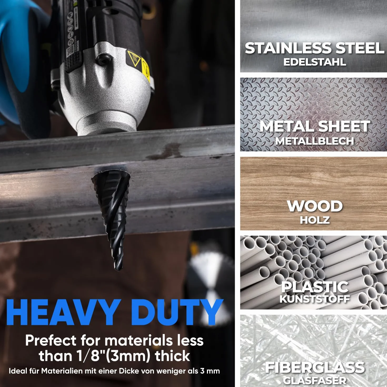 Tool Pro Max Wiertło spiralne z czterema rowkami kobaltu (Pro Max), 5-35 mm, 4 spiralne rowki unibitowe, sześciokątny trzon 6,35 mm do metalu, stali nierdzewnej, drewna, plastiku