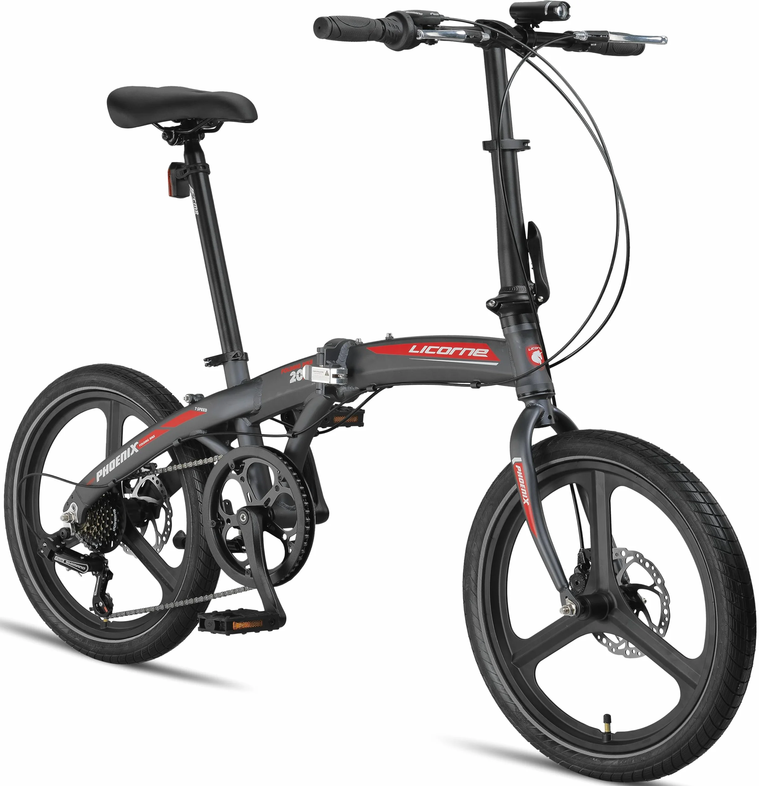 Licorne Bike Phoenix składany rower 2D Cross 20", aluminiowy, hamulec tarczowy, hamulec tarczowy, rower składany, dla mężczyzn i kobiet, 7 biegów, składana przerzutka miejska, aluminiowa rama