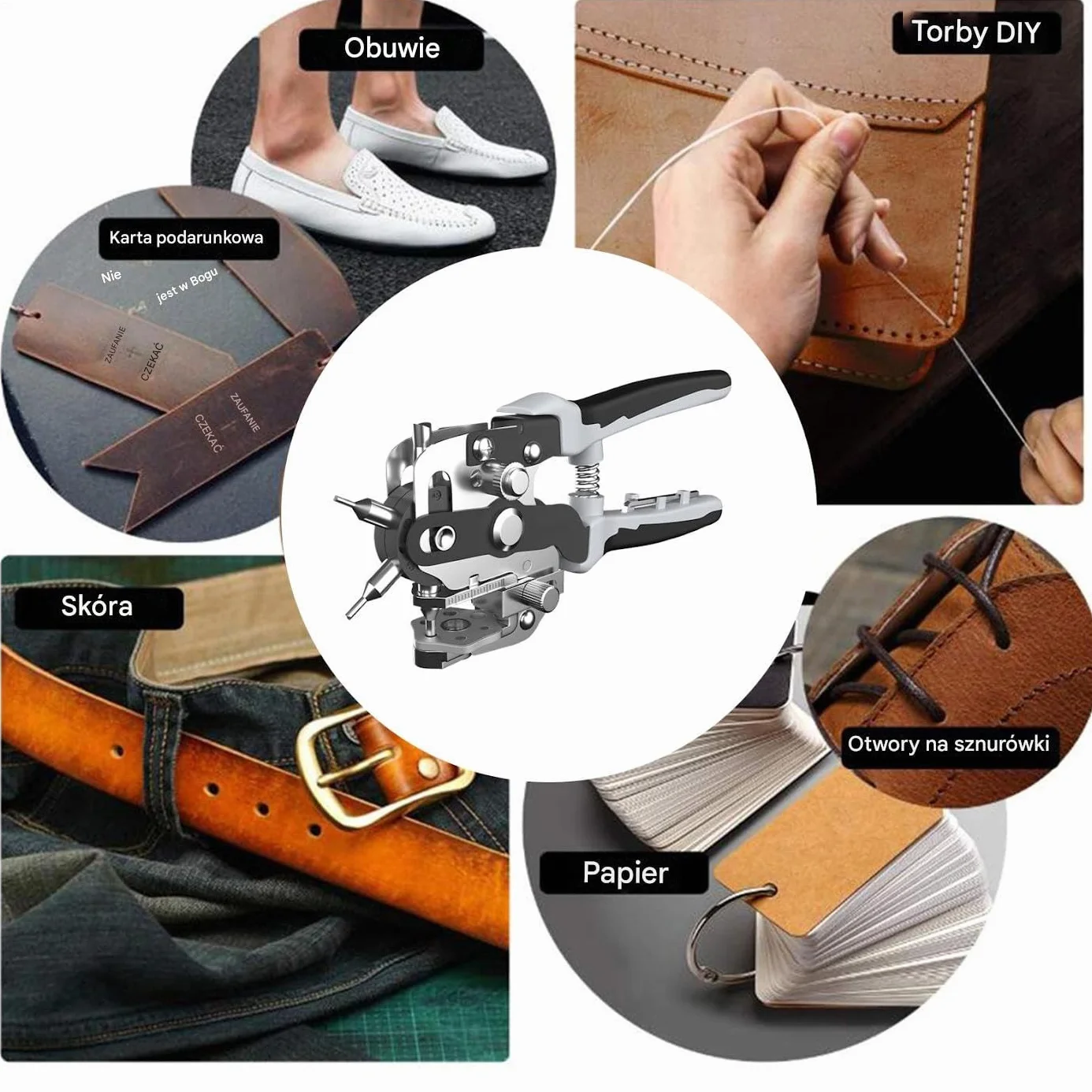 Leather Hole Punch Tool, Heavy-Duty Alloy Steel Pliers, Multi-Size Precision Cutting, 8.66 Inches