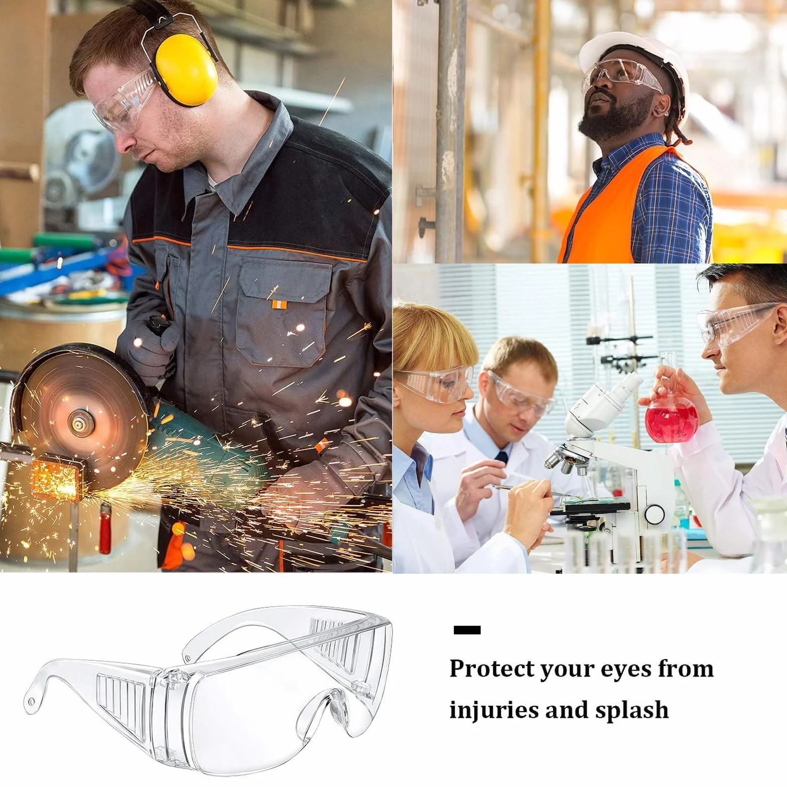 Przezroczyste okulary ochronne, 2 szt. przeciwmgielne okulary ochronne zakładane na okulary przezroczyste okulary ochronne gogle laboratoryjne z osłonami bocznymi do budowy, laboratorium