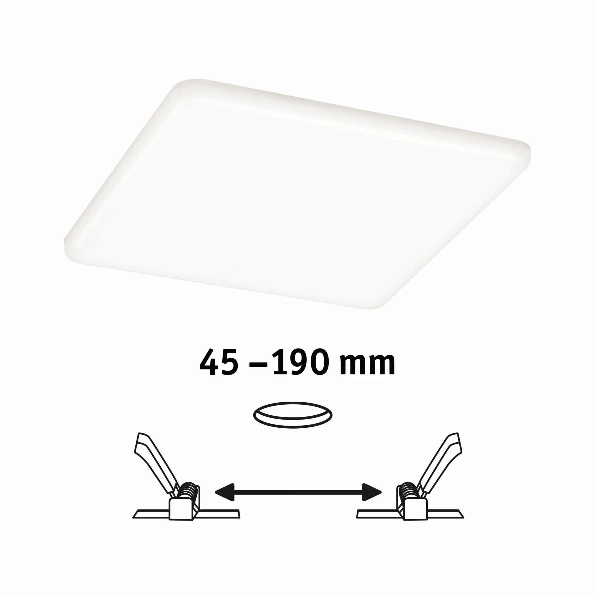 Paulmann 92398 Panel LED, oprawa wpuszczana Veluna VariFit, IP44 185x185mm czworok., w kompl. oprawa sufitowa 1x17,5 W satyn. tworzywo sztuczne 4000 K