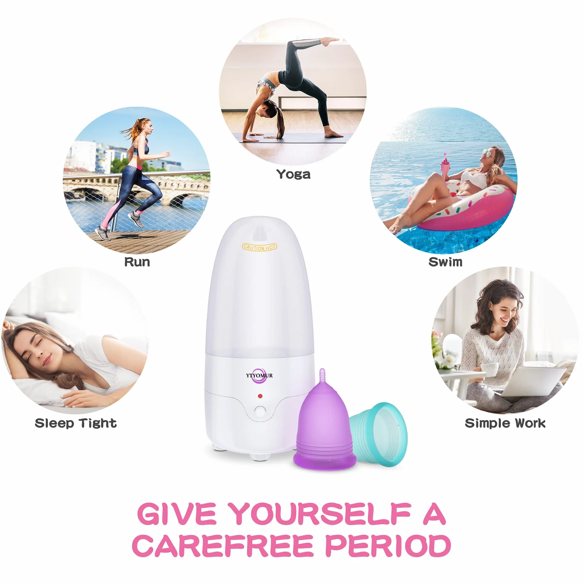 YTYOMUR Sterylizator parowy do kubeczków menstruacyjnych z 2 kubeczkami menstruacyjnymi wielokrotnego użytku, zestaw do czyszczenia kubków menstruacyjnych