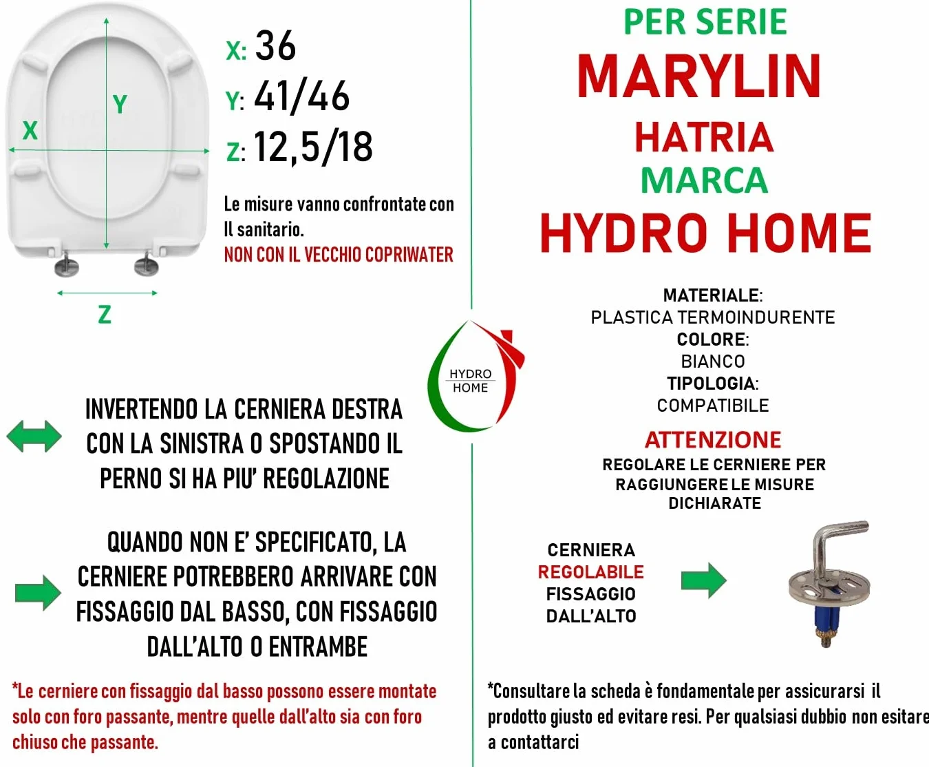 Pokrywa toaletowa Hatria Marylin Termoutwardzalna plastikowa z regulowanymi zawiasami Biała