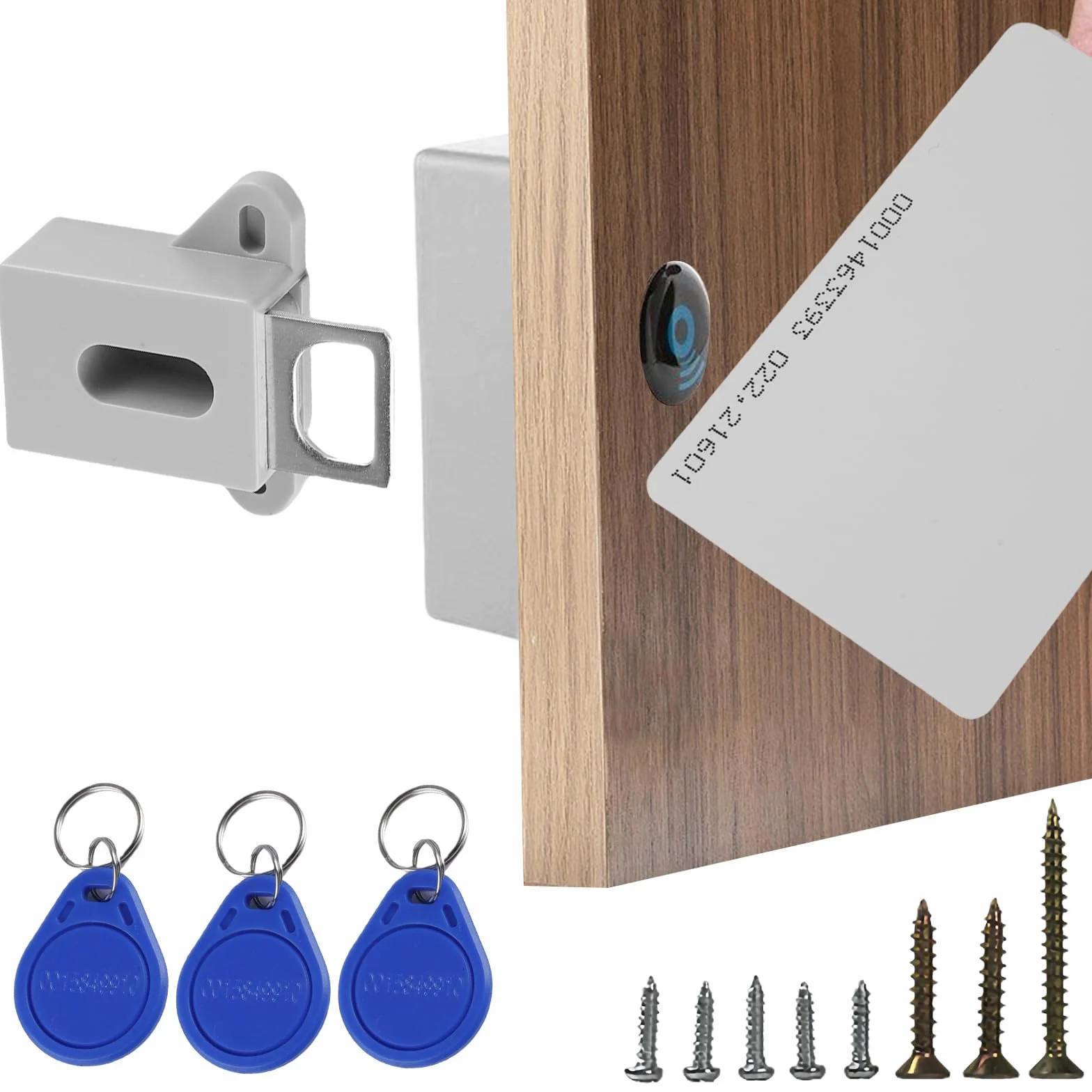 Sporgo Inteligentny zamek do szafy NFC: zamek meblowy z 3 breloczkami do kluczy i 2 kartami RFID, ukryty inteligentny zamek, bezotworowe zamki do szuflad, szaf, szafek i fabryk