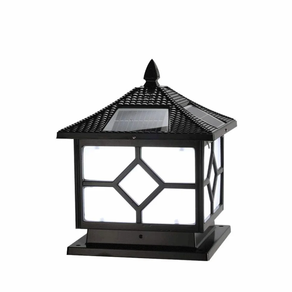 Słupkowe lampy ogrodowe Solarne lampy słupkowe LED Kwadratowe czarne aluminiowe metalowe Retro Solar Power Stigma Bollard Light Dziedziniec Oświetlenie krajobrazu Lampa słupkowa