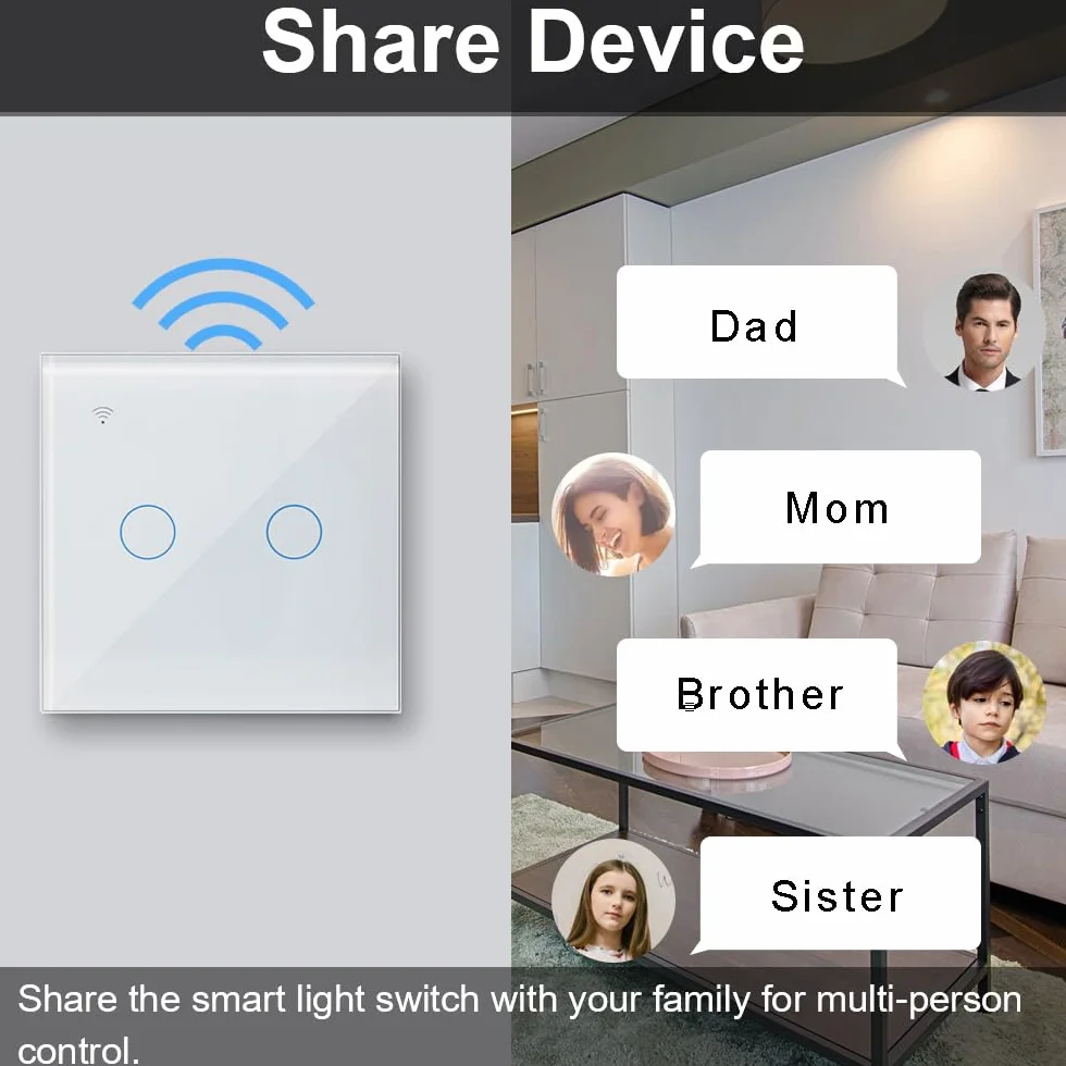 KETOTEK WiFi Podłączony przełącznik dotykowy 2 Gang 1-drożny kompatybilny z Alexa, Tuya Smart Life inteligentna kontrola aplikacji