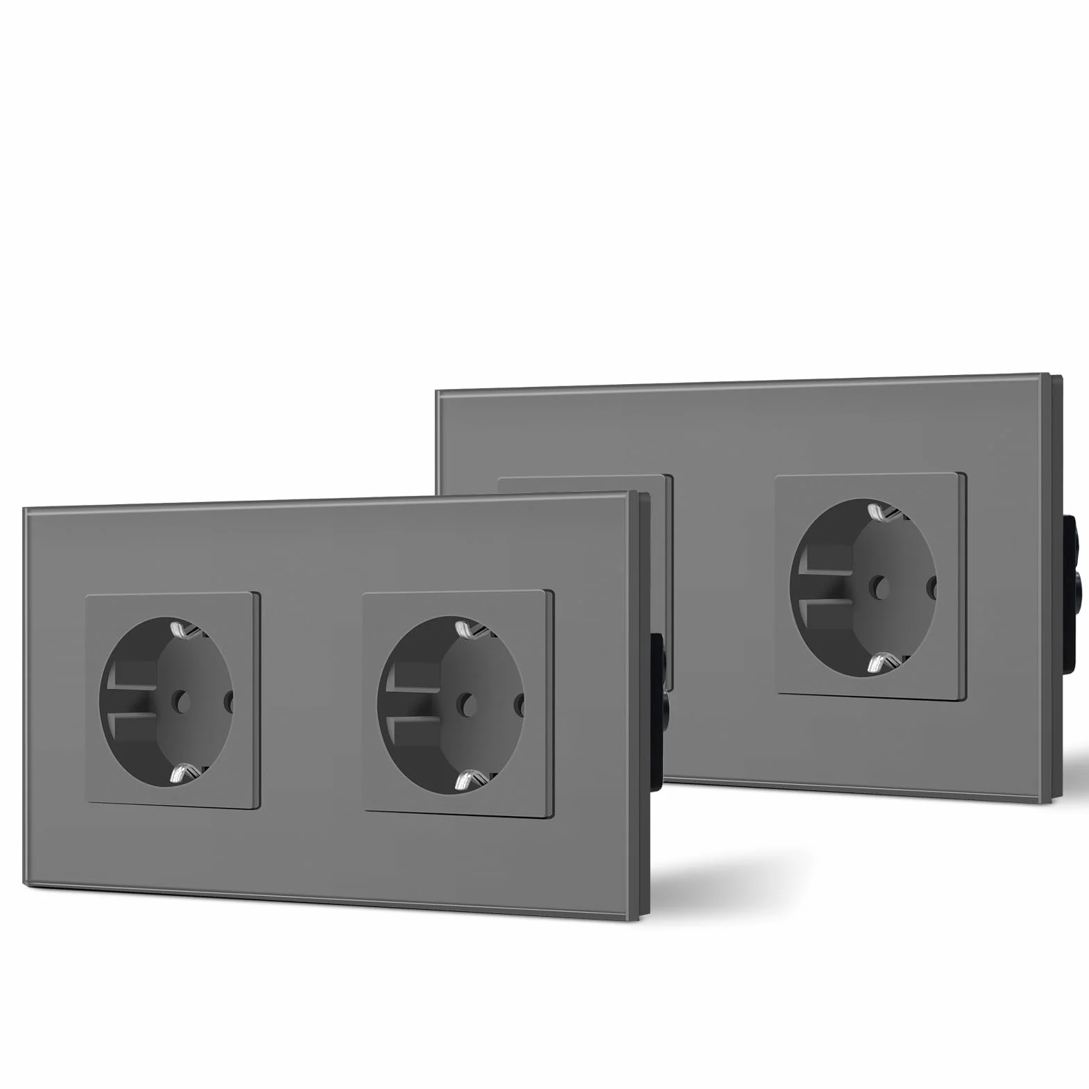 BSEED Podwójne gniazdko ścienne ze szkłem, gniazdka wpuszczane standardowe, gniazdo Schuko Pojedyncze gniazdo 16A 250V, gniazdko elektryczne do kuchni, sypialni, biura, hotelu, serii M, 2 gniazd - 2