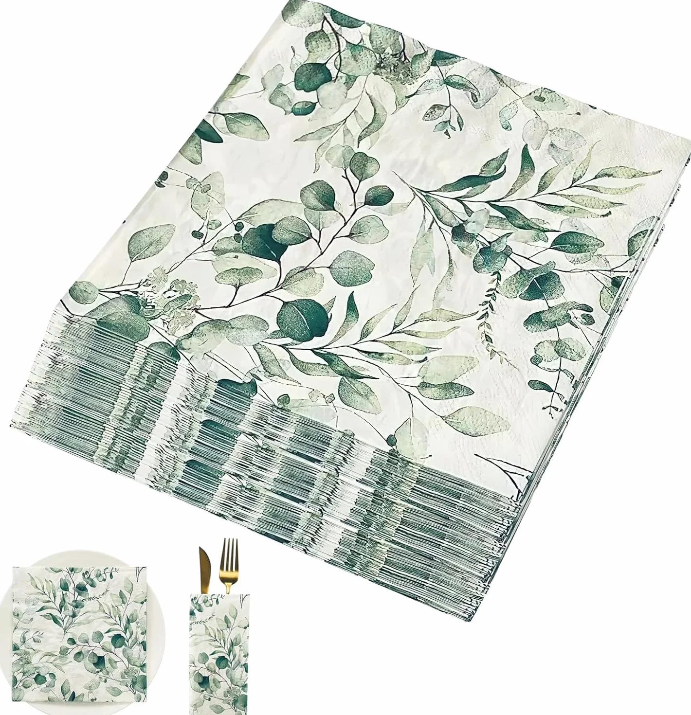 80 sztuk serwetek eukaliptusowych, zielonych, na imprezę, jako dekoracja stołu, serwetki weselne, jednorazowe serwetki na chrzest, wesele, baby shower, bierzmowanie, wesele, imprezę