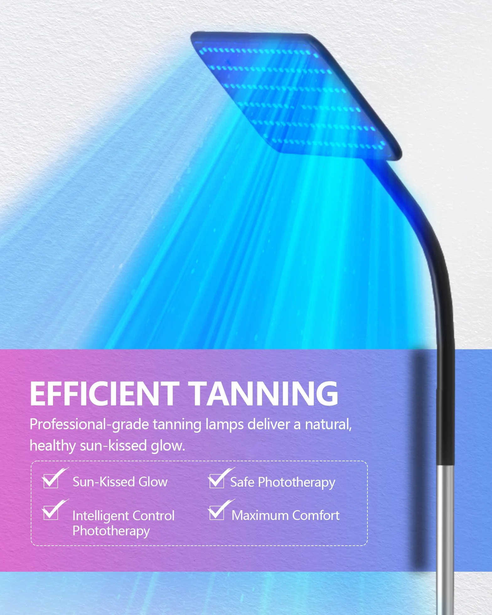 Solarium do domu, 50 W, lampa do opalania z opuszczanym cokołem, 225 szt., 460 NM + 490 NM, perły do terapii światłem niebieskim, do użytku domowego