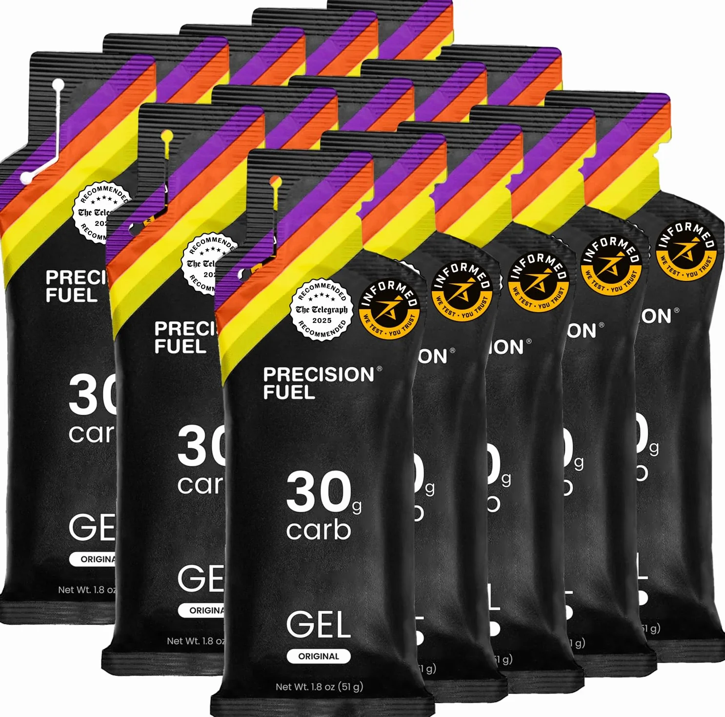 Precision Fuel 30 Żele Energetyczne - Żele o Łagodnym, Neutralnym Smaku dla Sportowców Wytrzymałościowych, 30g Węglowodanów, Łatwe do Strawienia, (Original, 15 żele)