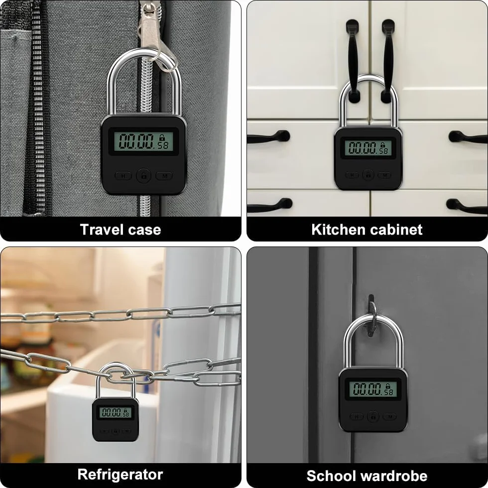 Cyfrowy zamek czasowy, Smart Time Lock z wyświetlaczem LCD, bezpieczna kłódka kuchenna, możliwość ponownego ładowania przez USB, inteligentna kłódka czasowa zapobiega złym nawykom