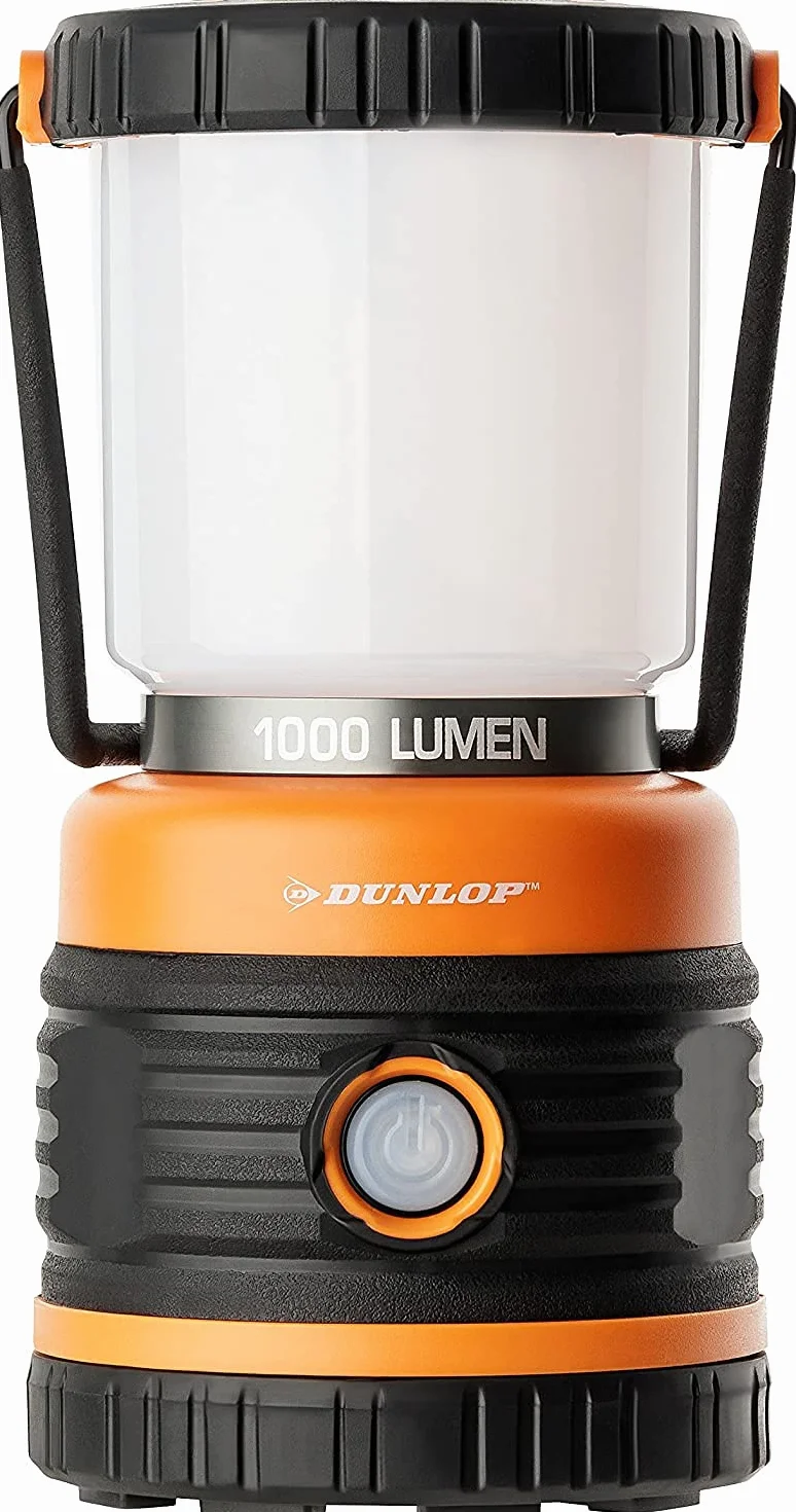 Dunlop Lampa kempingowa LED, 1000 lm, 4 tryby, możliwość ściemniania, odporna na uderzenia, zarysowania + ochrona przed wodą rozbryzgową IP44, 46 SMD, bez LED w trybie czuwania (pomarańczowa)
