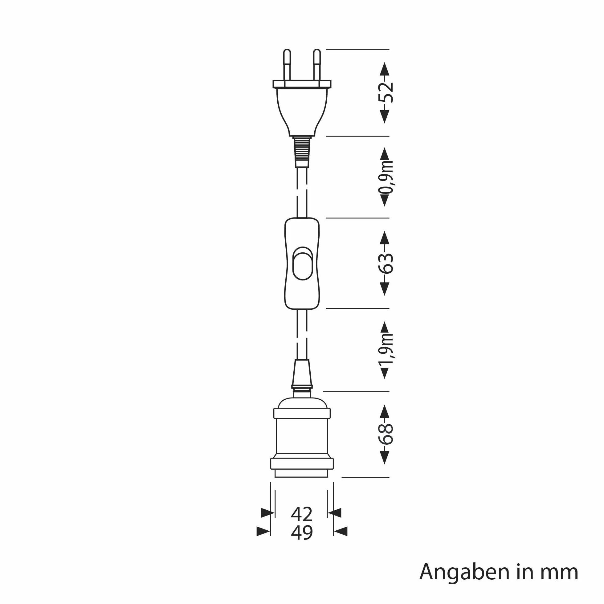 ledscom.de Kabel tekstylny RETRA, wtyczka, przełącznik, brąz matowy, 3 m, gniazdo lampy, 1x E27 maks. 60W