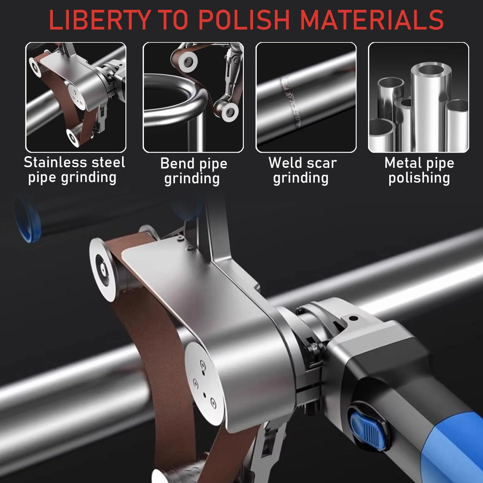 Polerka do rur Szlifierka, Szlifierka Polerka Szlifierka 1100 W, Profesjonalna szlifierka taśmowa Szlifierka 6 regulowanych prędkości (4Roller)