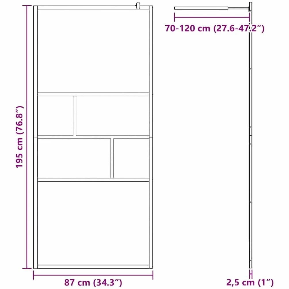 Ścianka prysznicowa Walk-in czarna ze szkła i aluminium, 90 x 195 x 0,5 cm, ścianka prysznicowa ze szkła i aluminium, ochrona przed pryskaniem, ścianka boczna do łazienki, ścianka działowa do