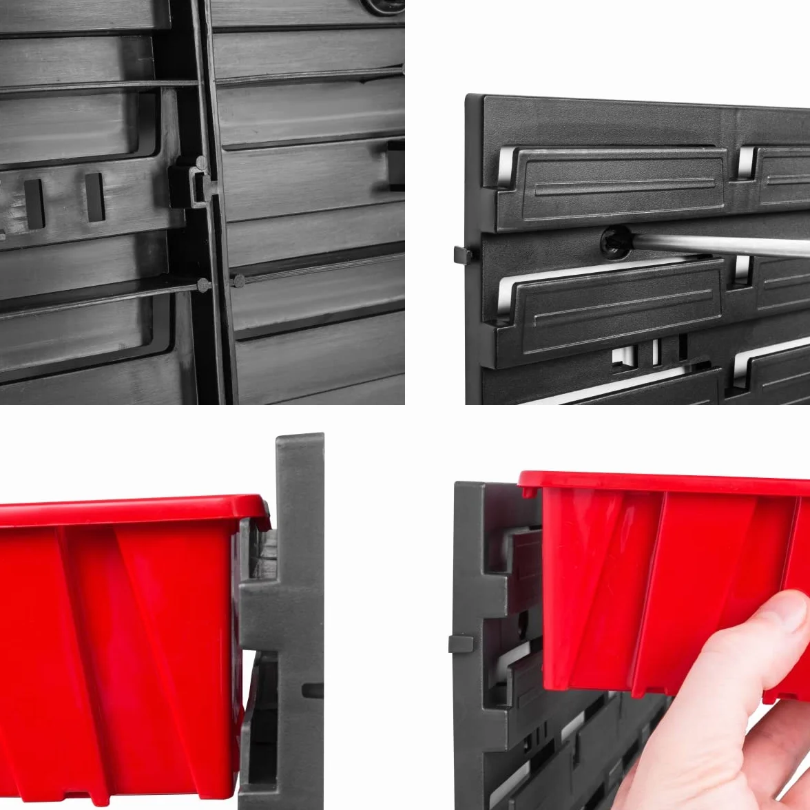 Regał warsztatowy ścienny z pojemnikami 115x39 cm 27 szt. system magazynowy