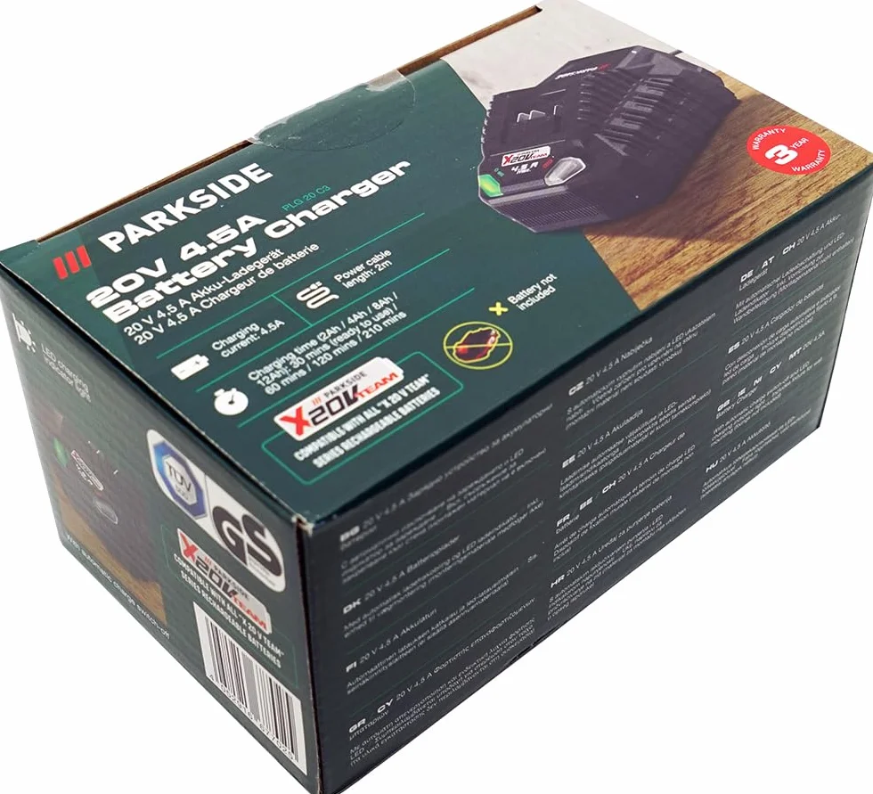 HEADNMORE Bundle – Parkside 20 V 4,5 A ładowarka PLG 20 (bez akumulatora) 120 W + HEADNMORE breloczek do kluczy