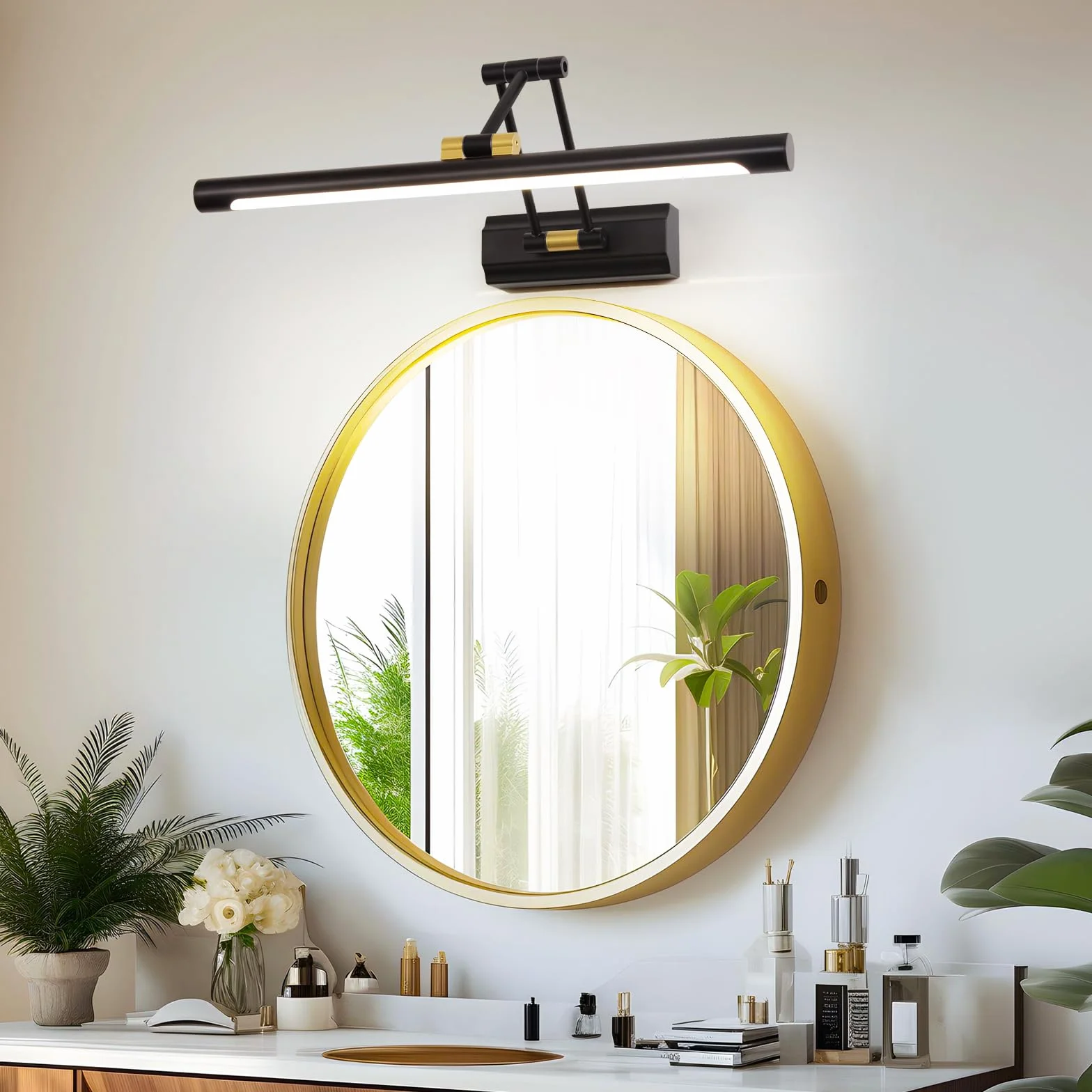 8W Lampa ścienna LED na lustro łazienkowe, 43cm nowoczesne oświetlenie obrazu, oświetlenie łazienkowe, 4000K oświetlenie wewnętrzne garderoba obraz olejny make-up 270° obracana