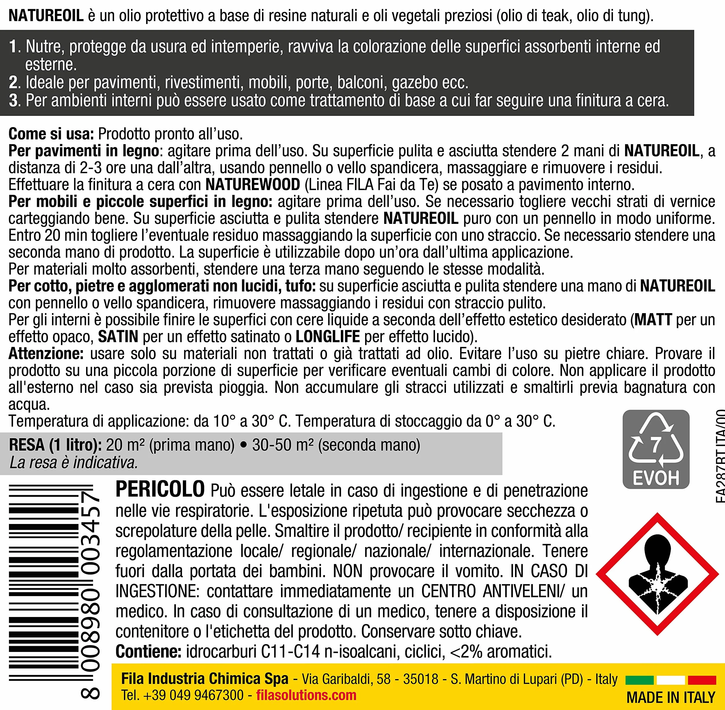 FILA Naturalny olej 3 w 1, olejek ochronny do drewna, terakoty, kamienia, 1 l