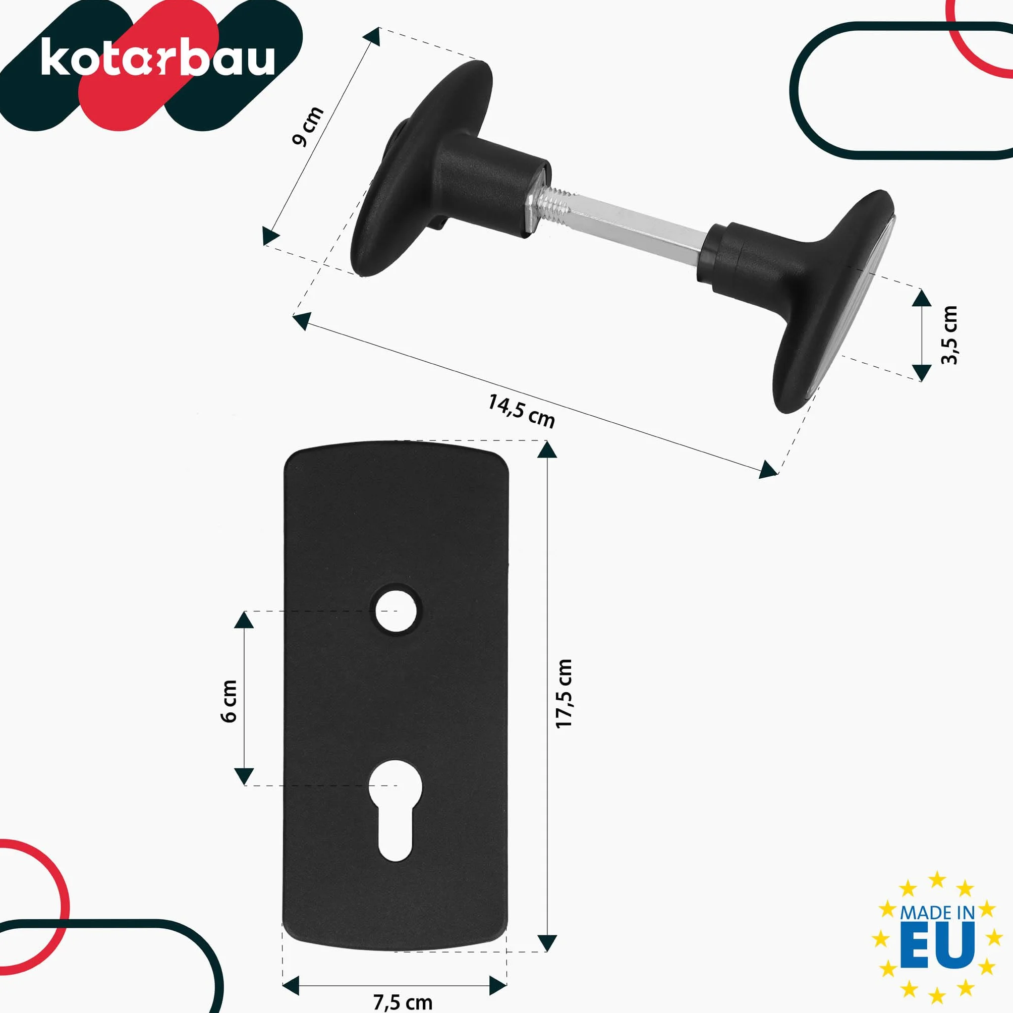 KOTARBAU® Uchwyt do bramy garażowej, 76 x 173 mm, elementy montażowe, zestaw klamek do bramy z szyldem, brama garażowa, okucie bramy stalowe