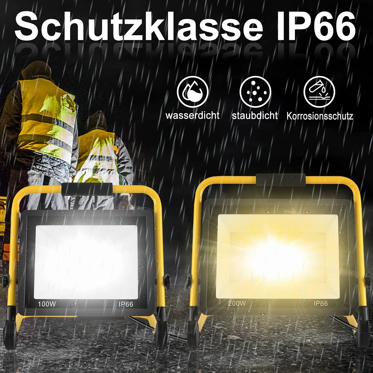 FIVMEN Reflektor budowlany 200 W 16000 lm LED lampa robocza ze stelażem i wtyczką kabla 3 m, IP66, wodoszczelny, do warsztatu, na plac budowy, garażu, ciepła biel