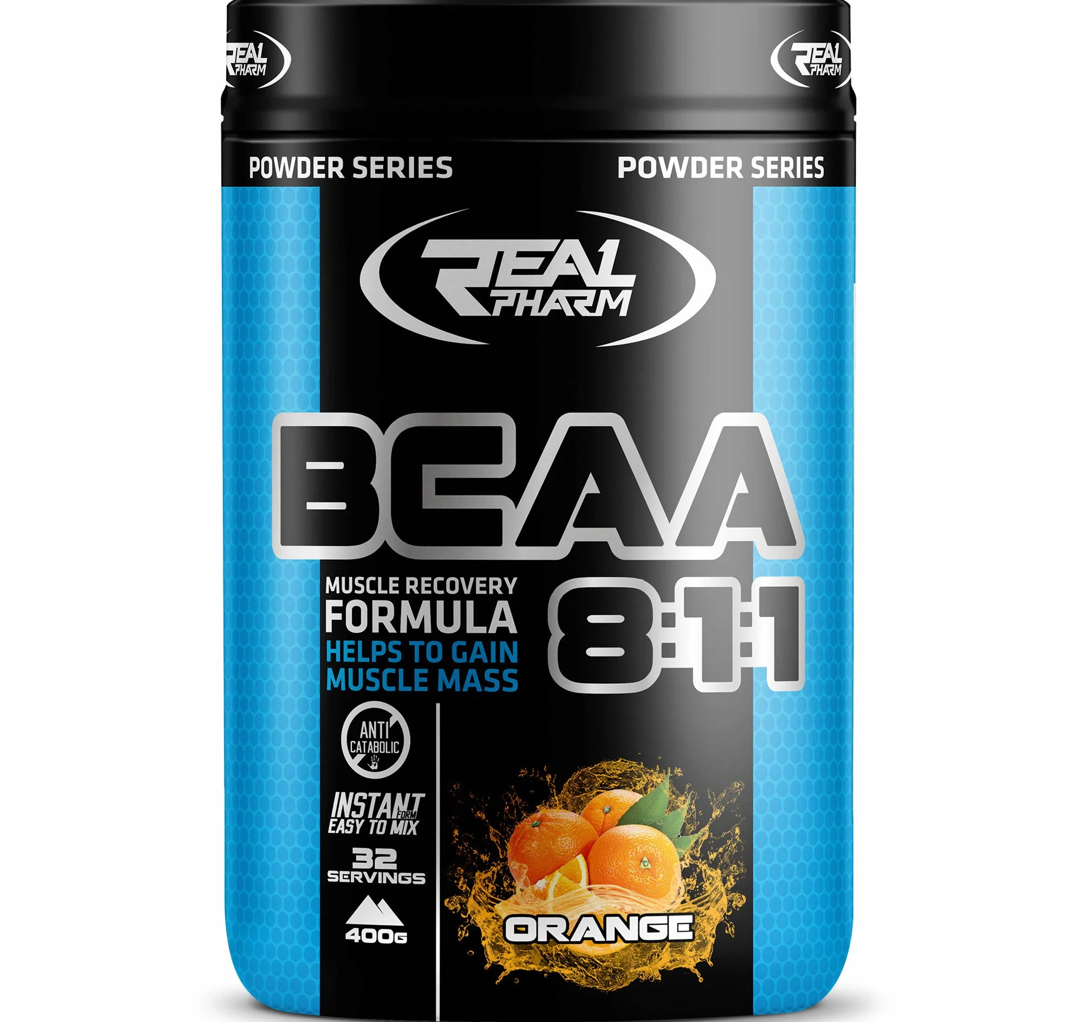 Real Pharm BCAA 8:1:1 400g – Aminokwasy Rozgałęzione w Proporcji 8-1-1 – Wsparcie Regeneracji Mięśni – Leucyna, Izoleucyna, Walina – Świetna Rozpuszczalność (Mango Marakuja)