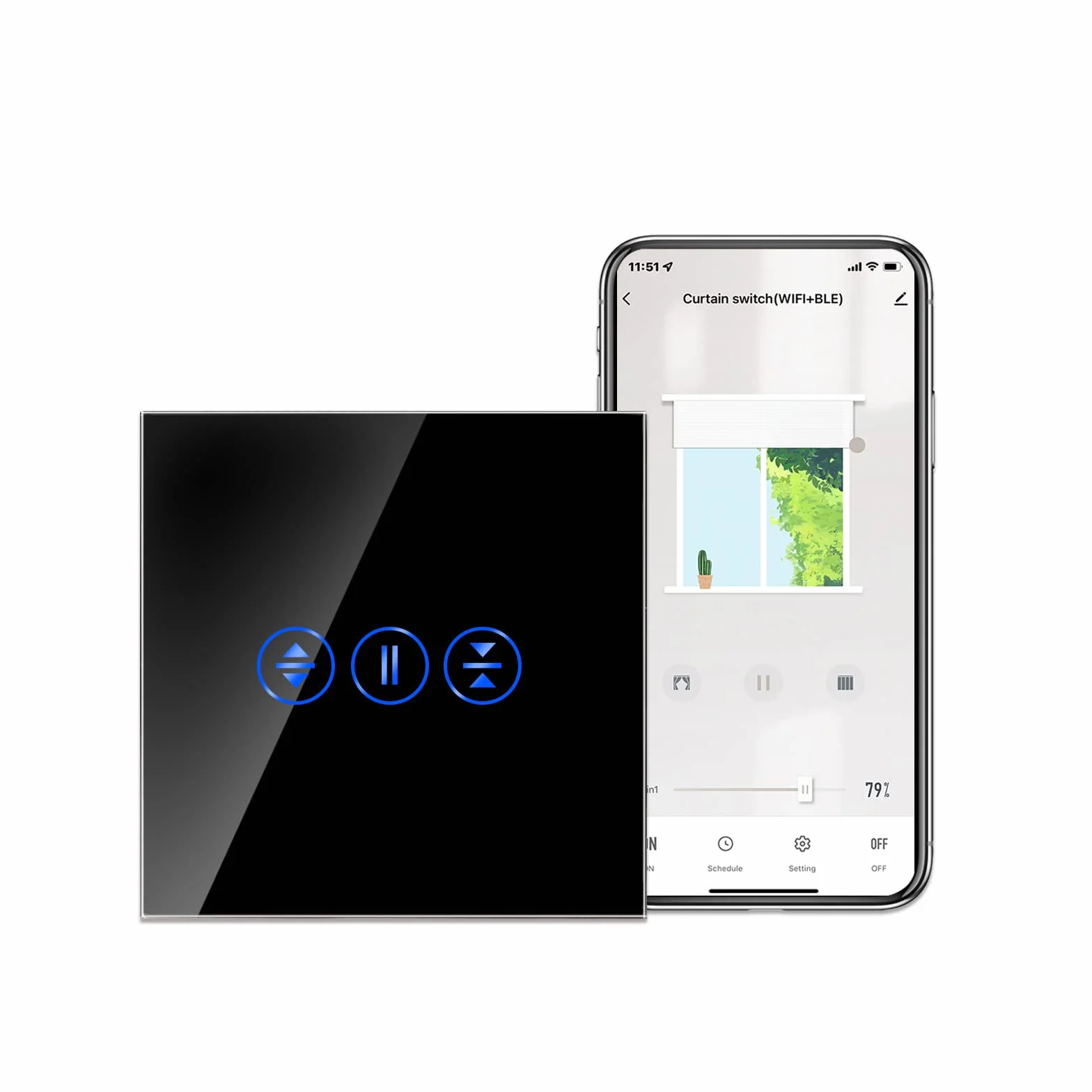 CNBINGO Przełącznik rolet Wi-Fi, do żaluzji/zasłony/sterowania silnikiem drzwi, inteligentny przełącznik dotykowy współpracuje z Alexa, Google Assistant, przewód neutralny, czarny