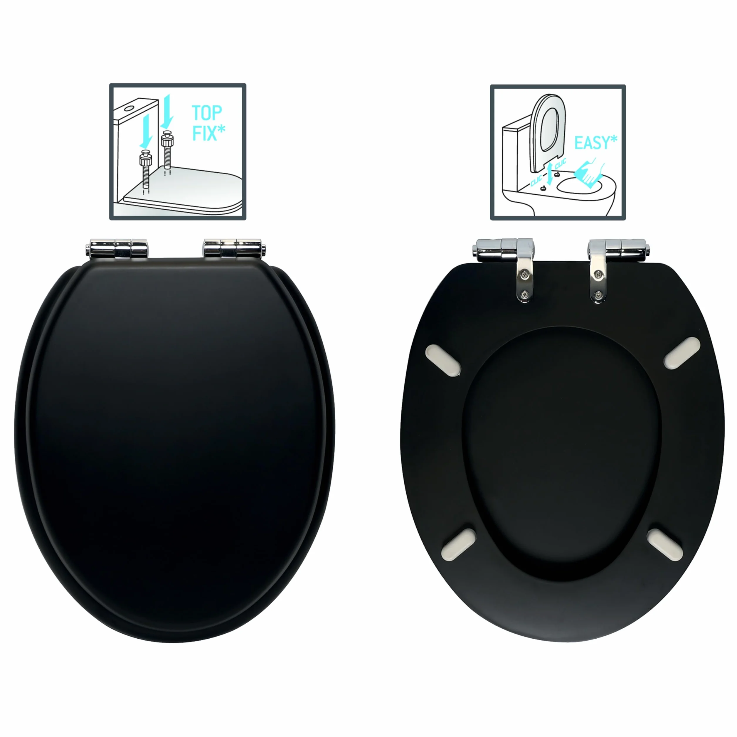 SENSEA - Deska sedesowa PURITY – owalna – wolnoopadająca – deska sedesowa z funkcją Quick Release – maks. 150 kg – MDF FSC – czarna – deska sedesowa – deska sedesowa – deska sedesowa – deska sedesowa