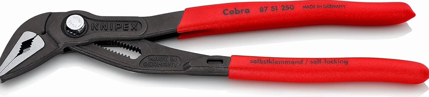 KNIPEX Cobra ES Szczypce nastawne do rur z wydłużoną szczęką w opakowaniu z zawieszką fosforanowana, szara pokryte antypoślizgowym, 87 51 250 SB