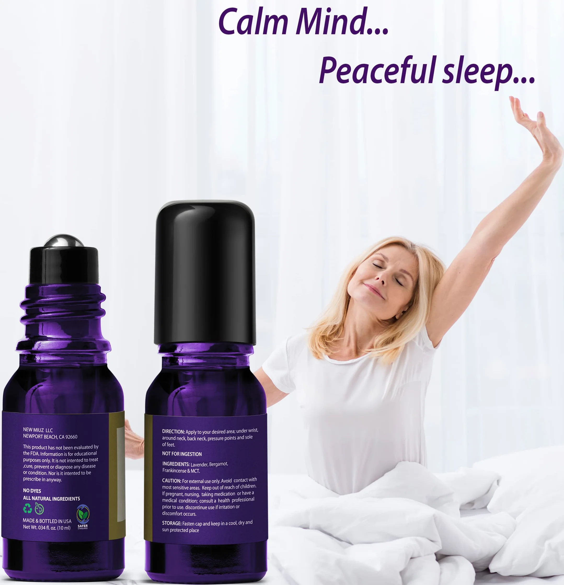 Sleep Roll On Essential Oil Anti Stress Calming Aromatherapy Stick Lavender Bergamot Frankincense Relaxation Stress Gifts for Women