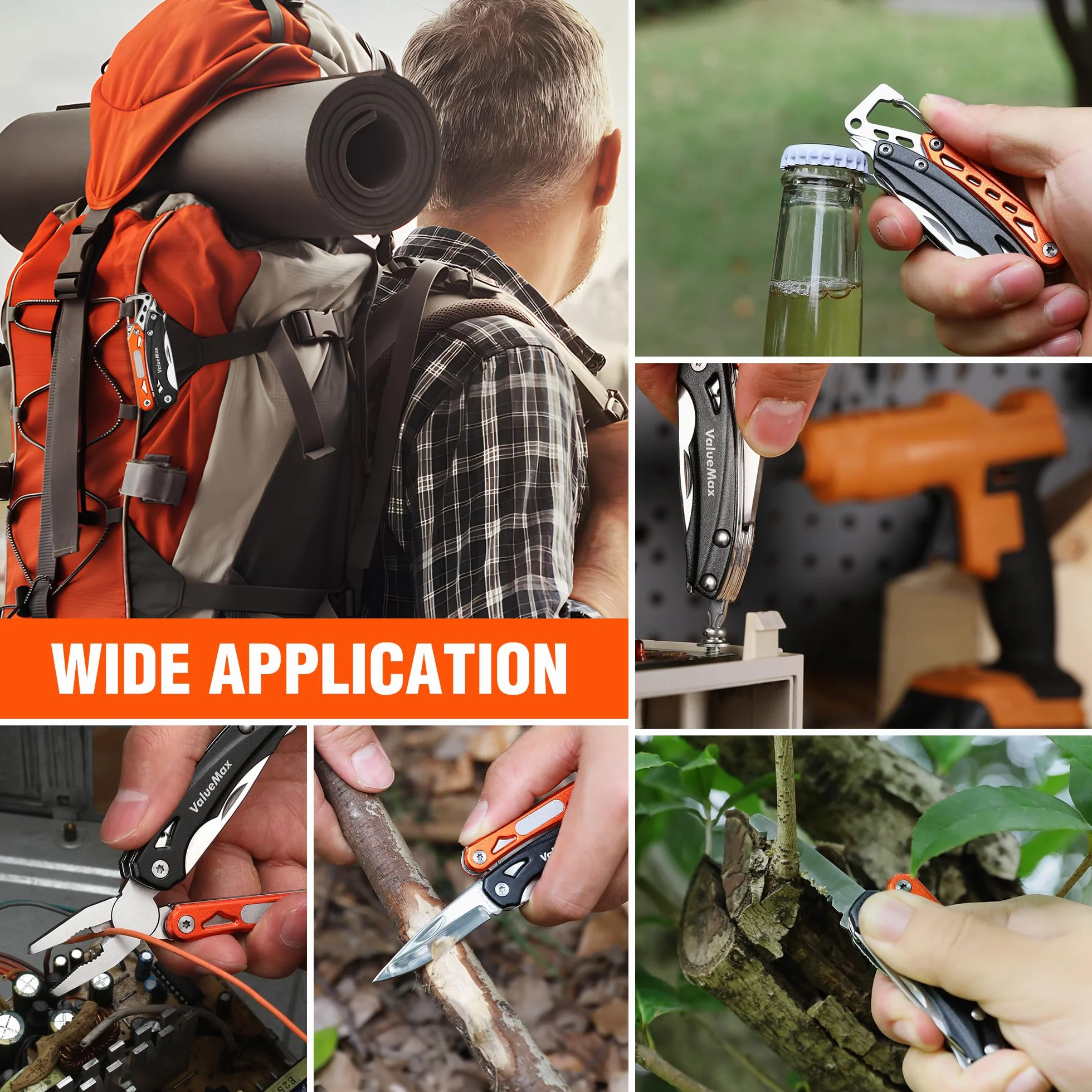 ValueMax Szczypce wielofunkcyjne, 9 w 1, mini narzędzie wielofunkcyjne, ze szczypcami i nożem, na kemping, składane narzędzie wielofunkcyjne do napraw i wędrówek