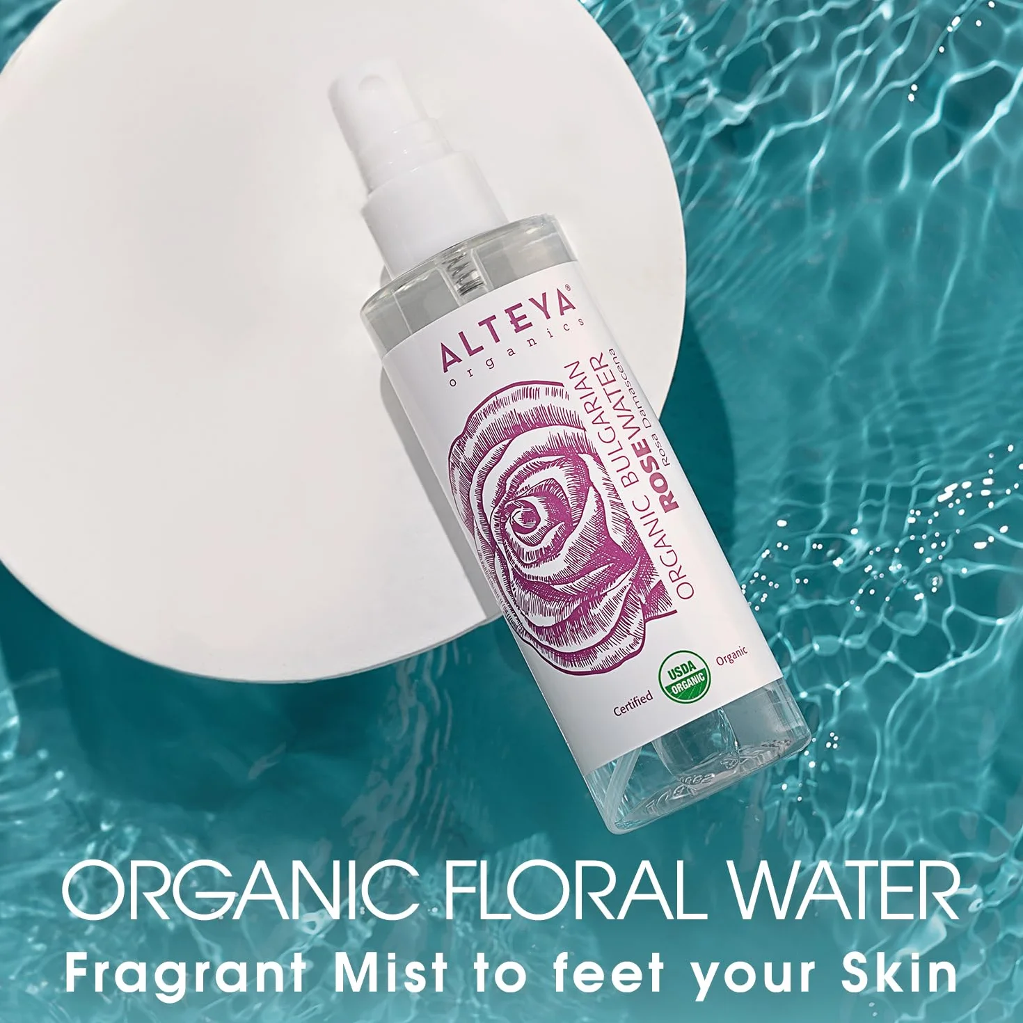 Alteya Bio woda różana w sprayu, 100 ml – 100% certyfikat USDA Organic, autentyczna, czysta naturalna woda kwiatowa z róży damasceńskiej, sprzedaż bezpośrednio od hodowcy róż Alteya Organics