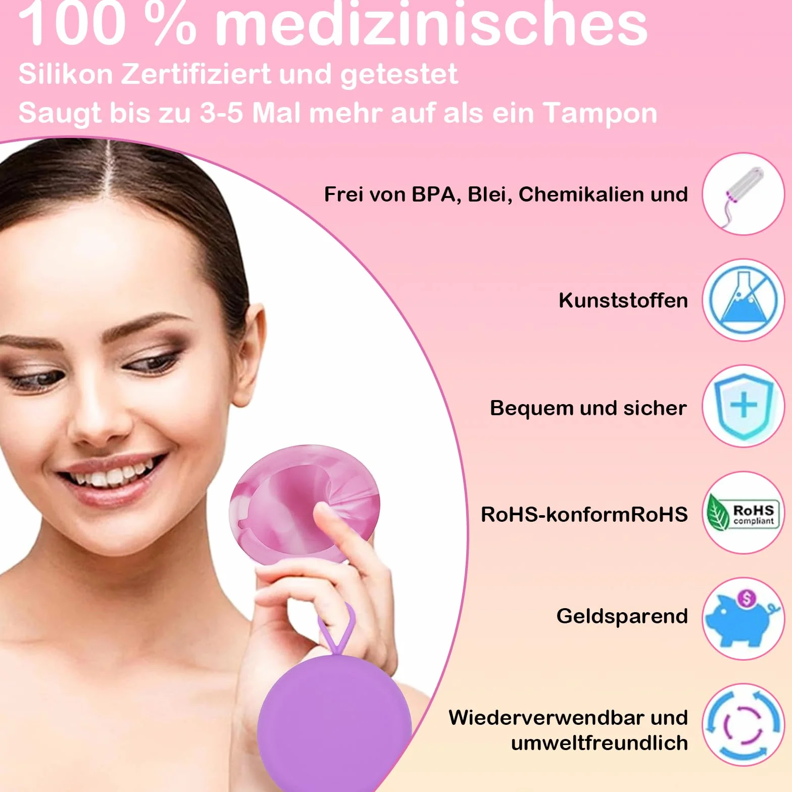 Silikonowe krążki menstruacyjne wielokrotnego użytku S+L, alternatywa dla tamponów