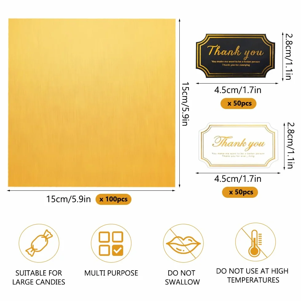 100 sztuk arkuszy czekolady do pakowania, 15 × 15 cm złoty papier pakowy czekoladowy, kwadratowy papier do pakowania czekoladek, aluminiowe opakowania na cukierki, opakowanie folii aluminiowej