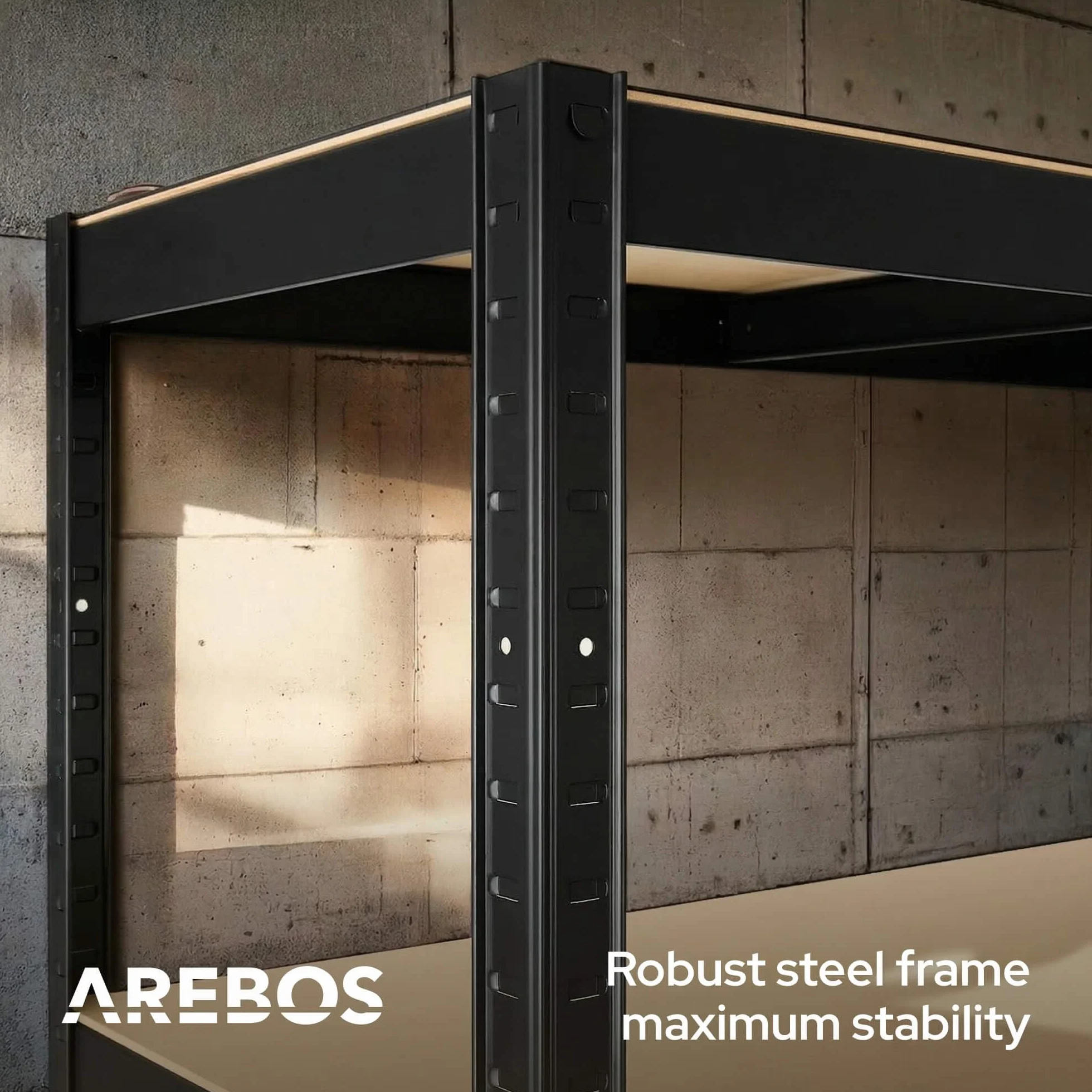 Arebos Regał do dużych obciążeń | 180 x 90 x 40 cm | nośność 875 kg | 0,63 mm | 5 płyt MDF | regał do przechowywania | regał piwny, bezśrubowy | regał warsztatowy | Czarne
