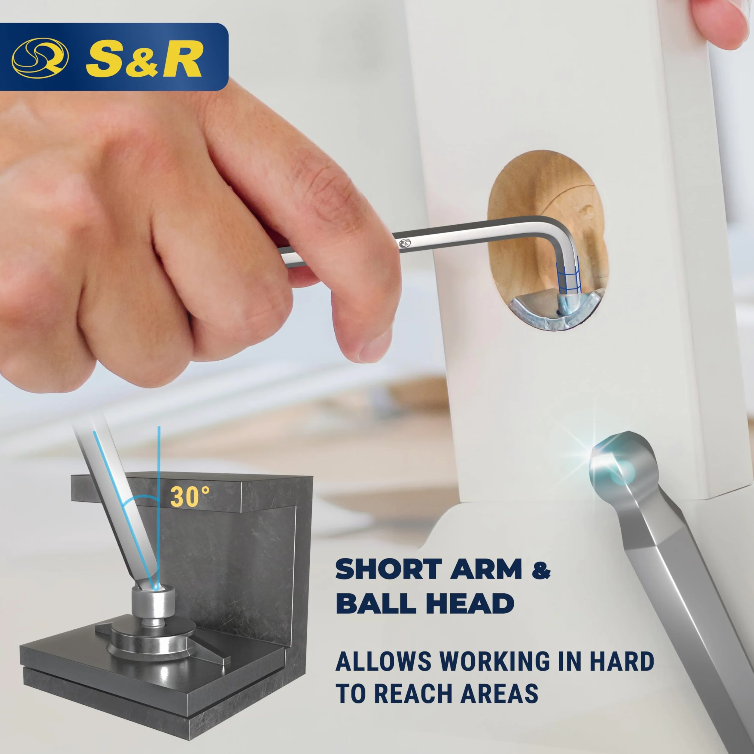 S&R 13-częściowy zestaw kluczy imbusowych HX, z głowicą kulową, sześciokątny długi, 1,27 do 10 mm, hartowana stal Cr-V, ochrona przed korozją, z klipsem z tworzywa sztucznego