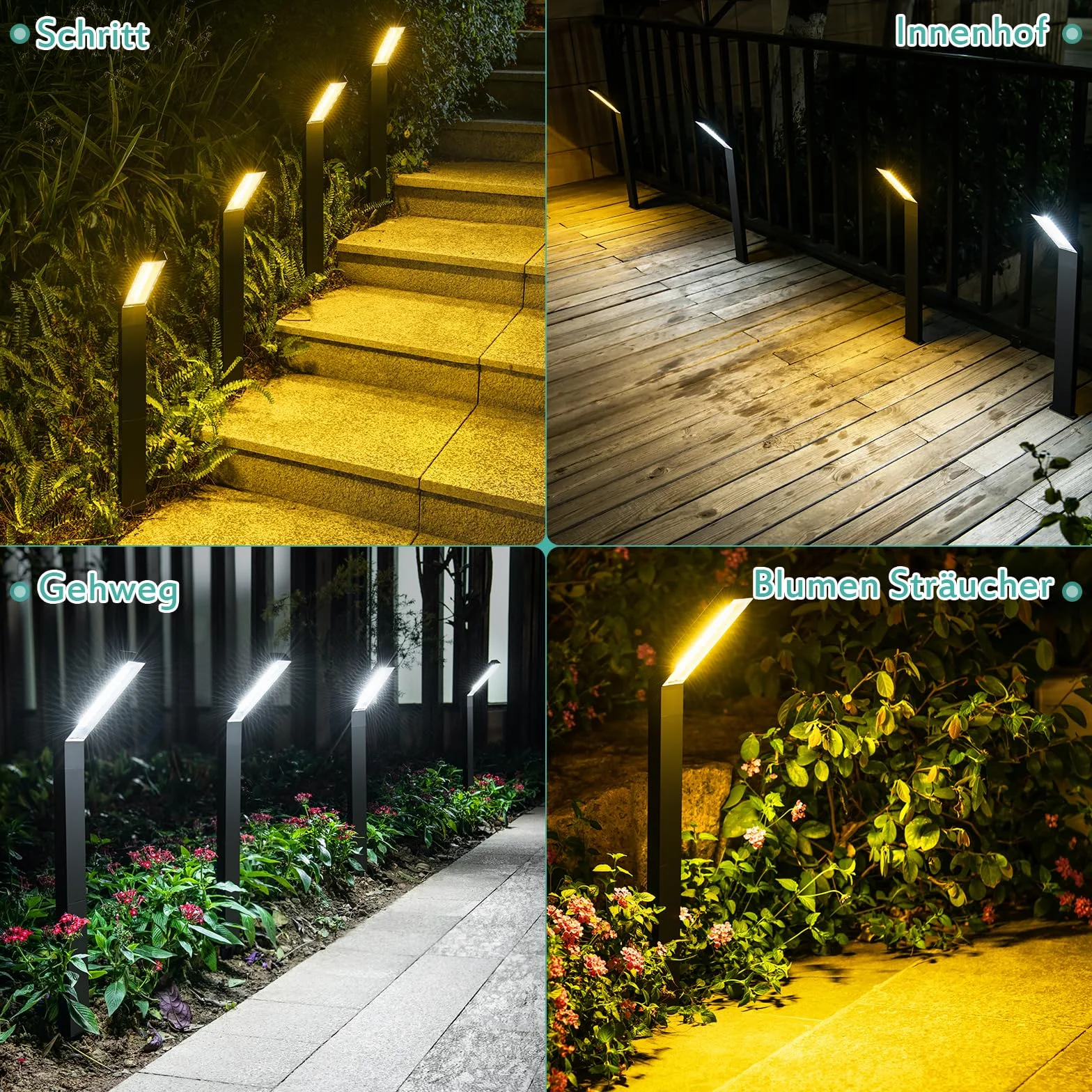 AGOTD Lampa solarna do ogrodu, 4 sztuki lamp solarnych z 3 trybami oświetlenia, oświetlenie drogi, wodoszczelność IP64, solarna lampa ogrodowa do ogrodu, na pokład, trawnik, podwórze, ścieżkę, wjazd