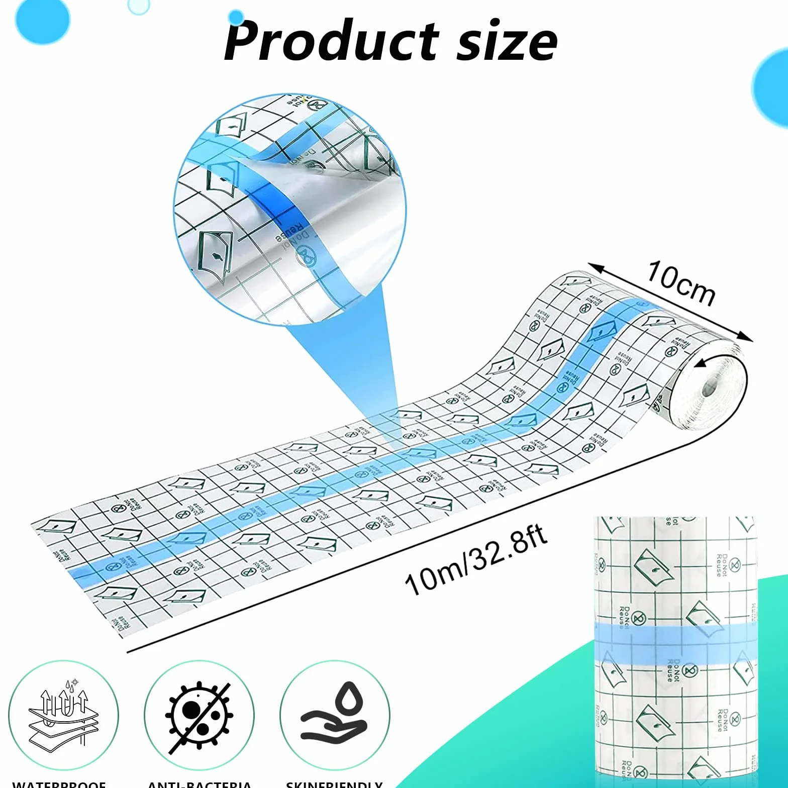 Rolka medyczna taśma klejąca wodoodporna przezroczysta 10 cm x 10 m