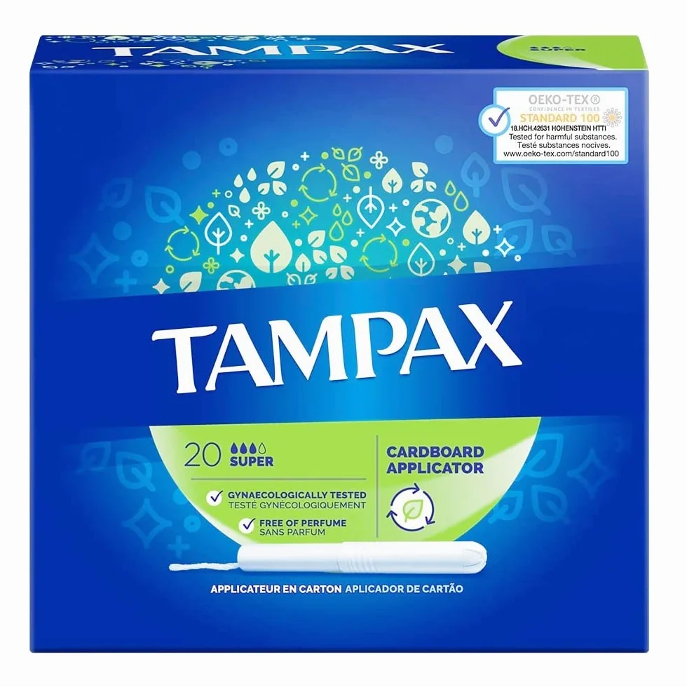Tampax Tampony, super z aplikatorem kartonowym, 20 tamponów, ochrona przed wyciekiem i dyskrecja, super chłonne