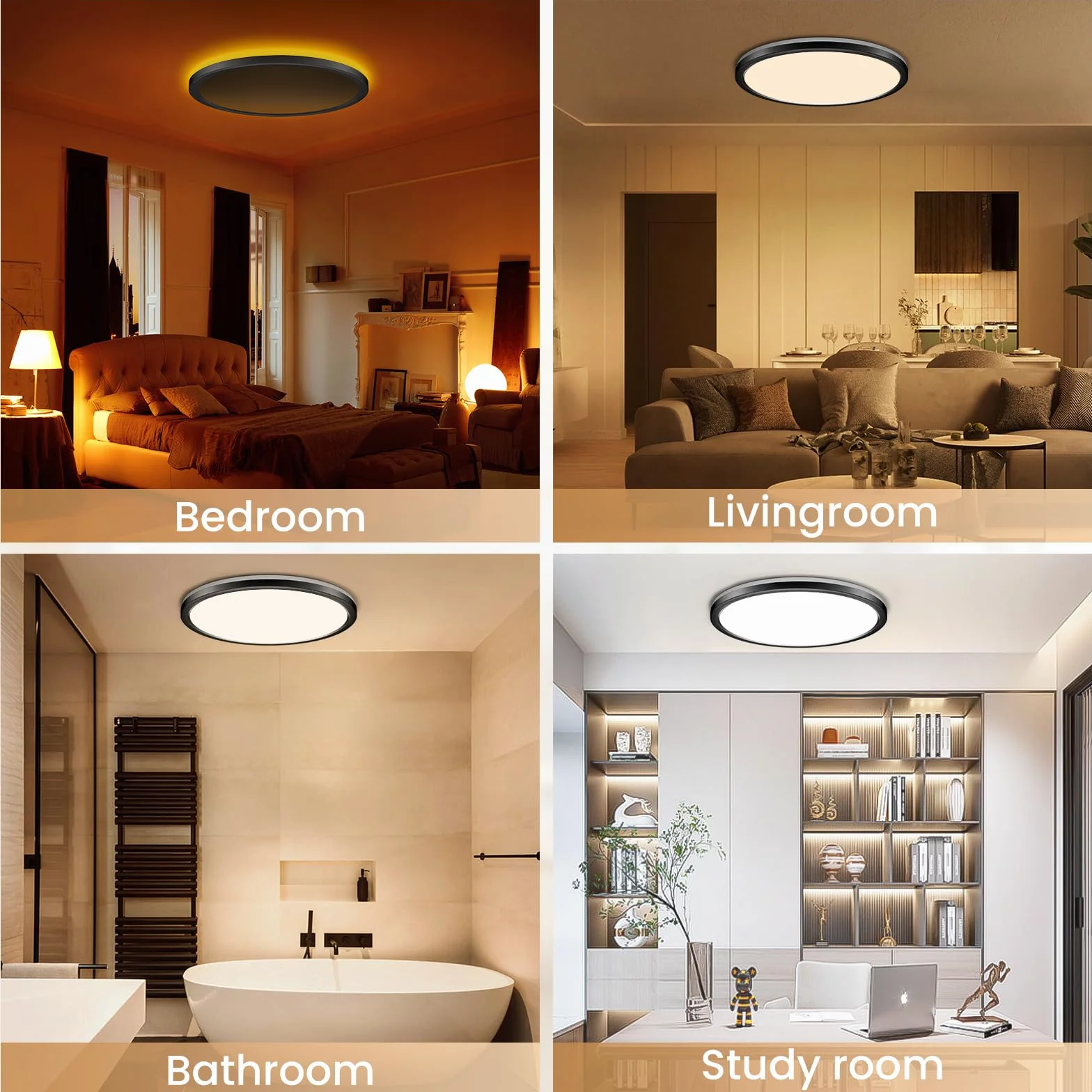 Lampa sufitowa LED 24 W, z pilotem zdalnego sterowania i ściemnialną, 1800 K, panel 3000K-6500K, bardzo cienka okrągła, odpowiednia do sypialni, pokoju