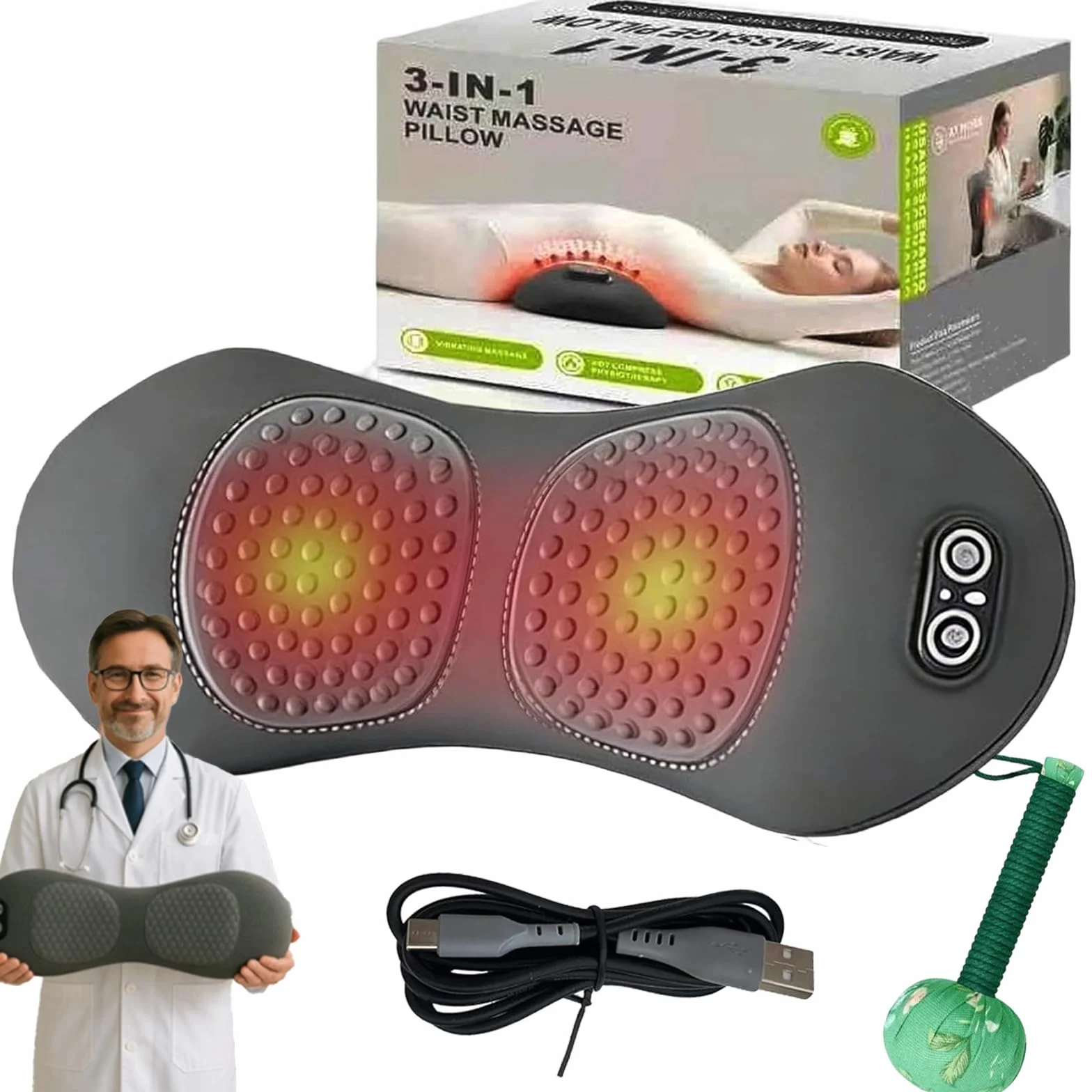 2026 nowa terapia pleców 3 w 1, potrójna fusion masażer pleców z ciepłem, wibracjami, podnoszeniem trakcji, elektryczny masażer rwy kulszowej 135°, do pleców i szyi, przenośny i wtykowy (szary)