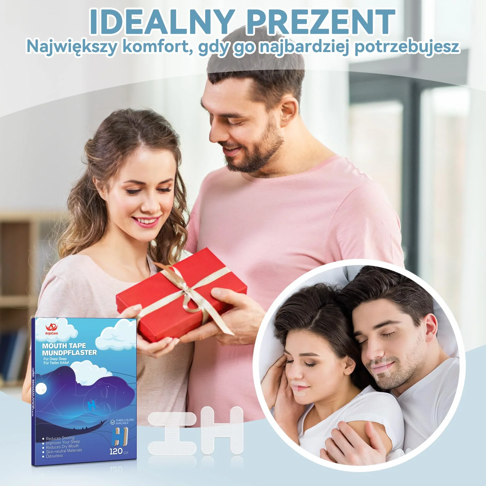 Taśma do ust do spania 120Pcs, zaawansowane delikatne paski na chrapanie i oddychanie przez nos
