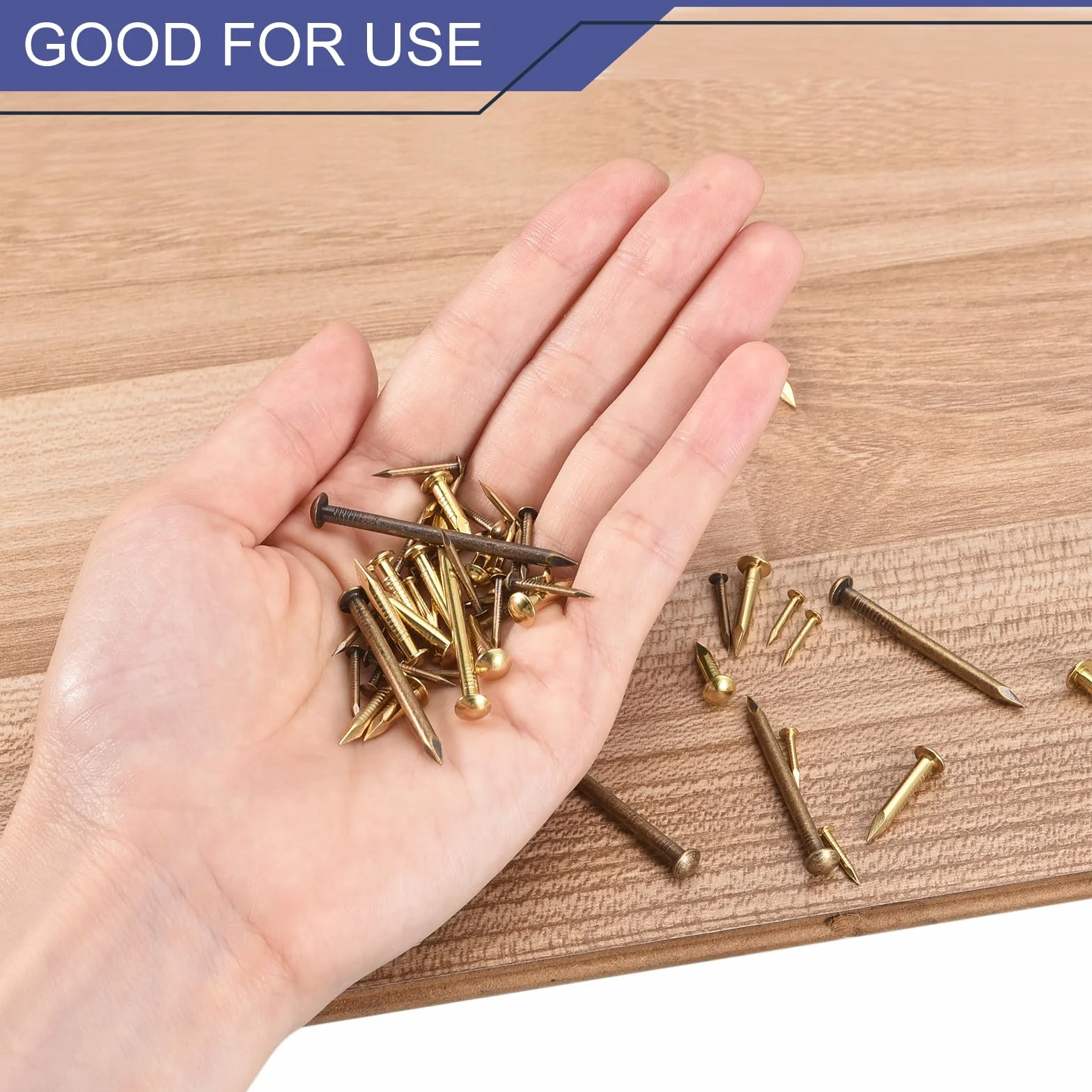 QUARKZMAN 250 szt. małe gwoździe 1,2 mm x 8 mm (Dxl) mosiężne gwoździe osprzęt małe gwoździe obrazy do dekoracji pudełek DIY drewno akcesoria do domu, odcienie mosiądzu