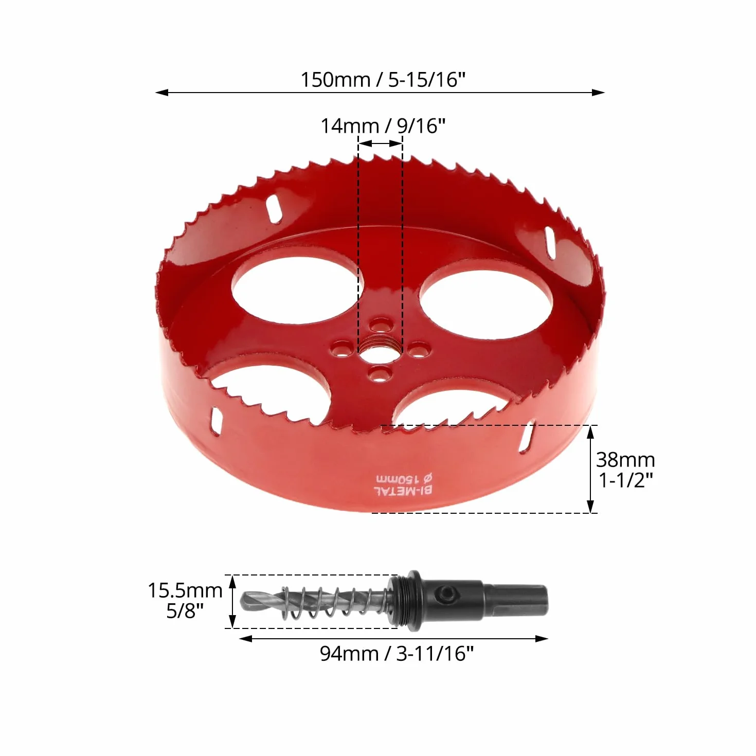 QWORK® Otwornica 150mm, otwornica bimetalowa HSS M42, z chwytem sześciokątnym i wiertłem do aluminium, żelaza i drewna