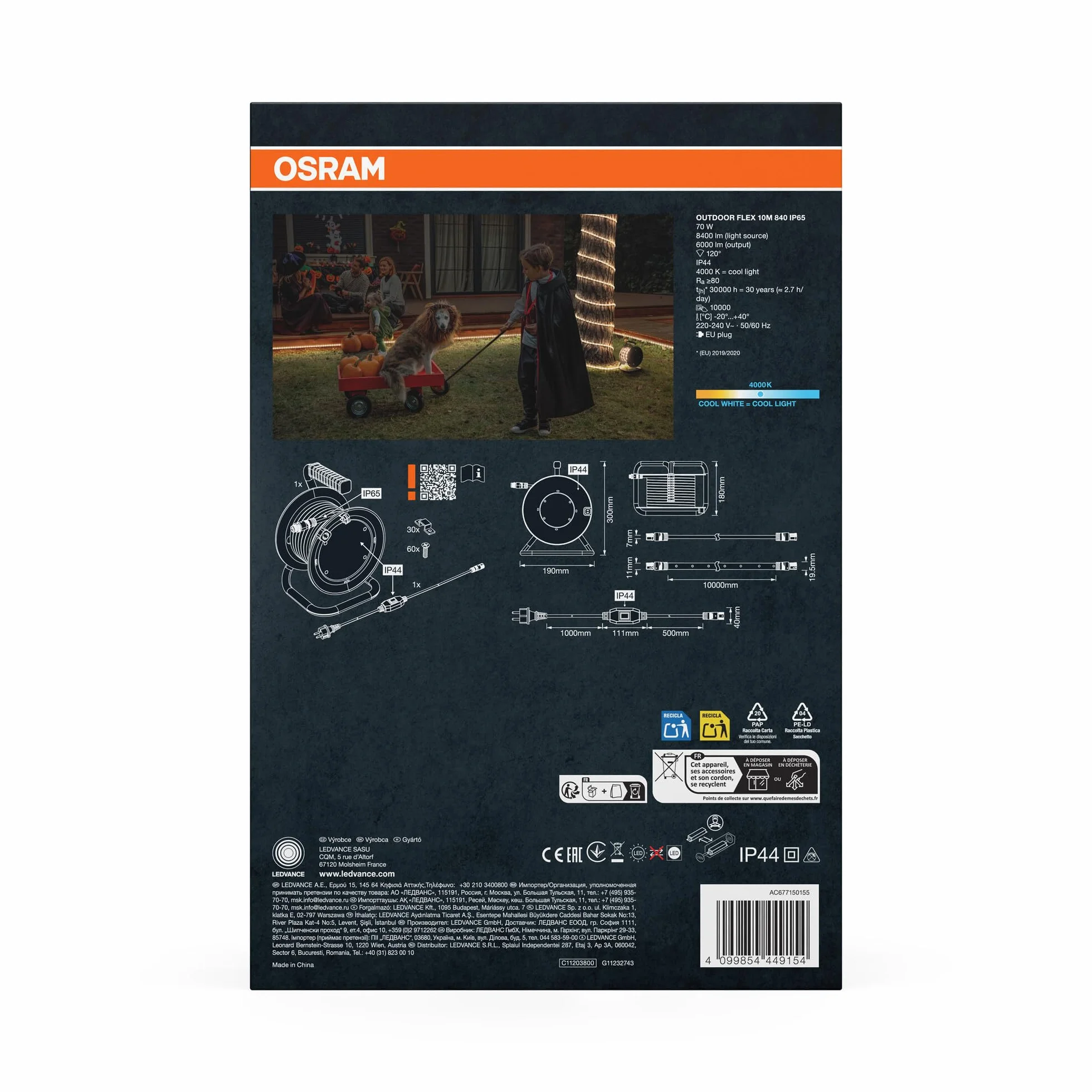OSRAM Taśma LED Outdoor Flex 10M IP65, chłodna biel, możliwość przedłużenia do 50 m, w tym bęben kablowy, akcesoria montażowe, kabel połączeniowy